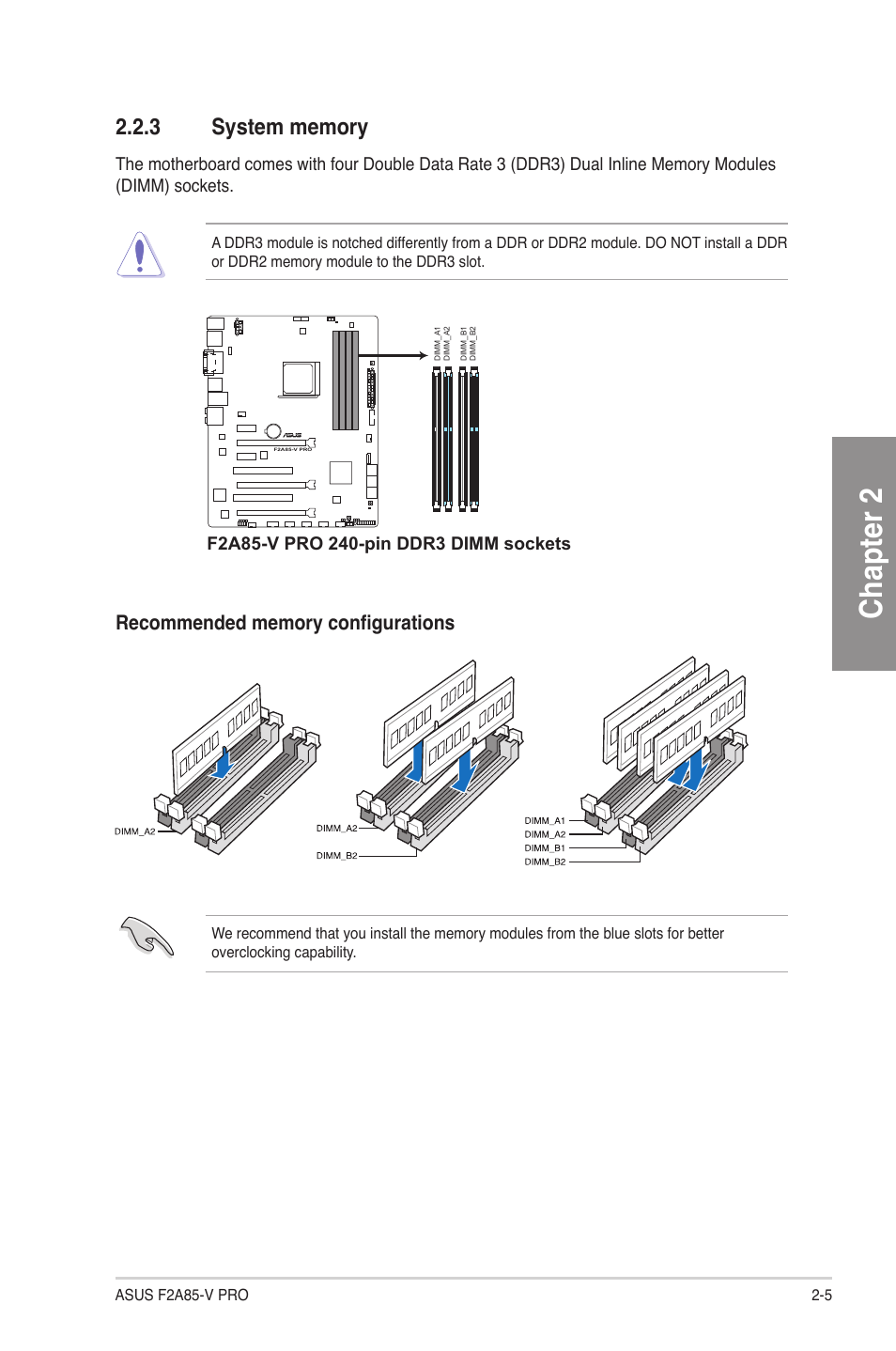 3 system memory, System memory -5, Chapter 2 | Asus F2A85-V PRO User Manual | Page 25 / 172