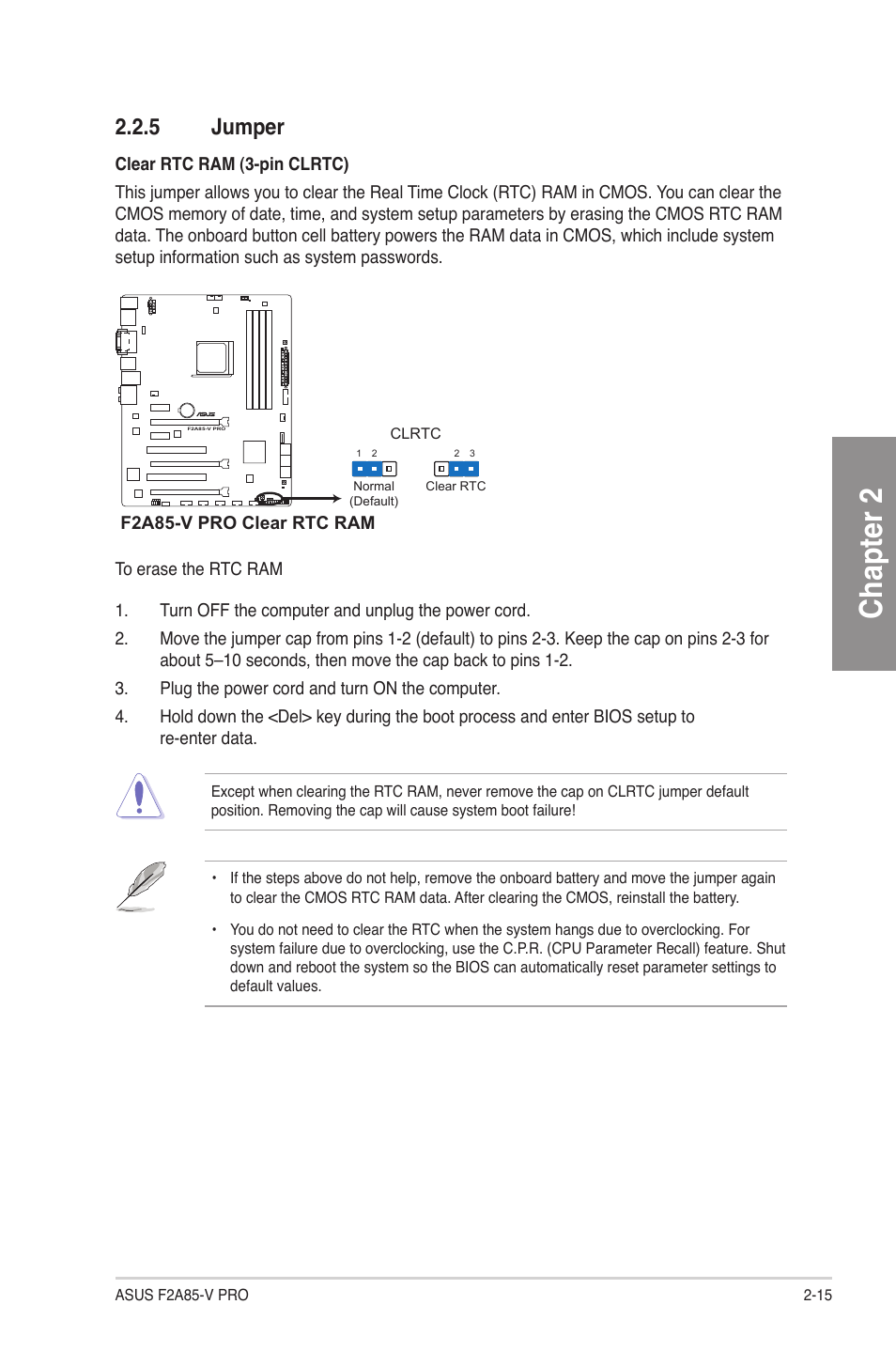 5 jumper, Jumper -15, Chapter 2 | Asus F2A85-V PRO User Manual | Page 35 / 172