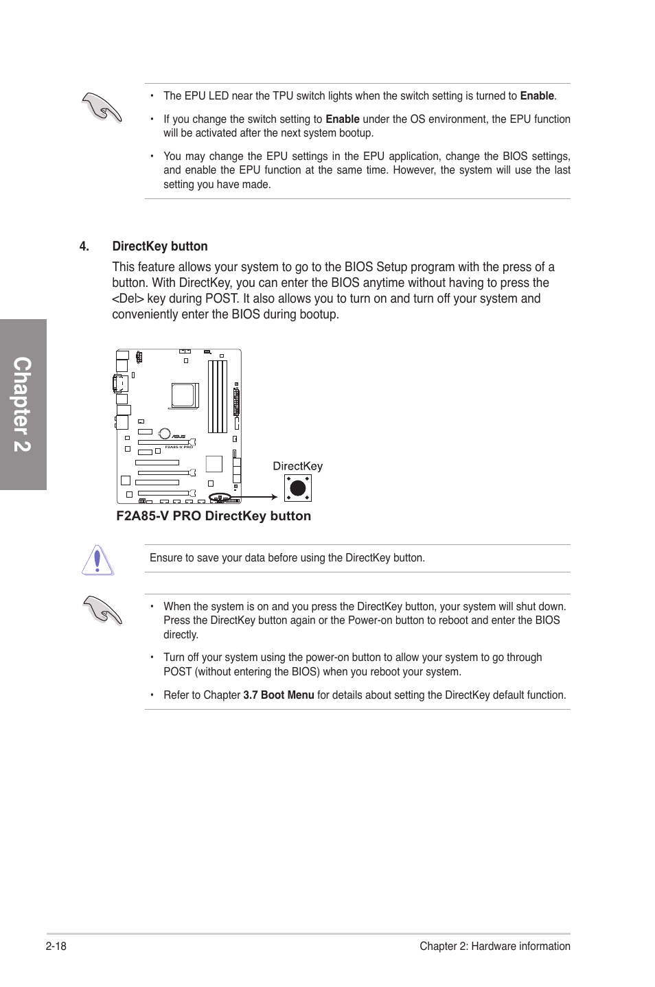 Chapter 2 | Asus F2A85-V PRO User Manual | Page 38 / 172