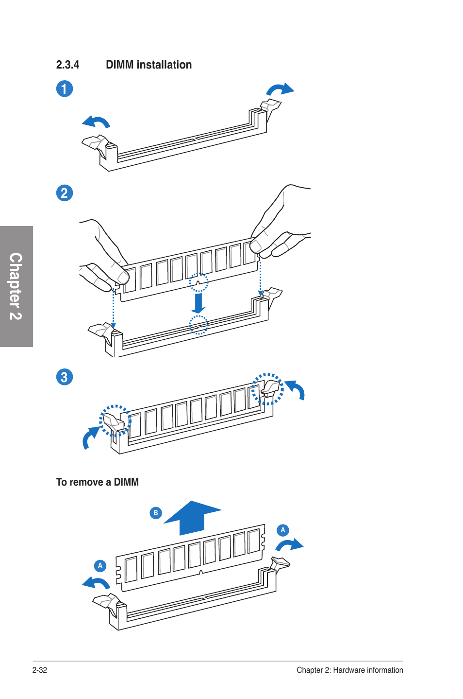 4 dimm installation, Dimm installation -32, Chapter 2 | Asus F2A85-V PRO User Manual | Page 52 / 172