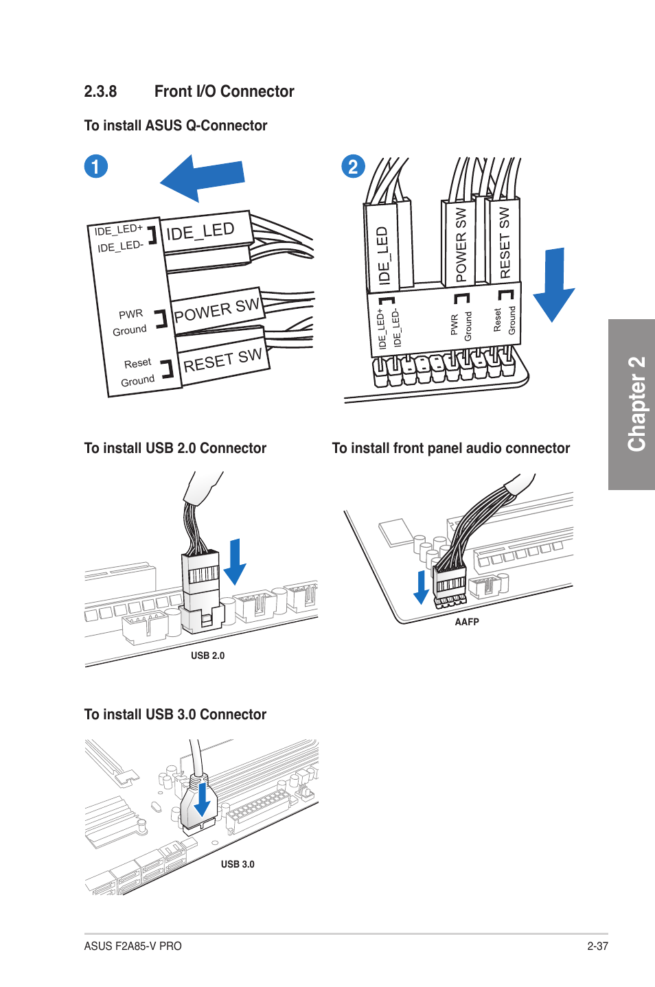 8 front i/o connector, Front i/o connector -37, Chapter 2 | Ide_led | Asus F2A85-V PRO User Manual | Page 57 / 172