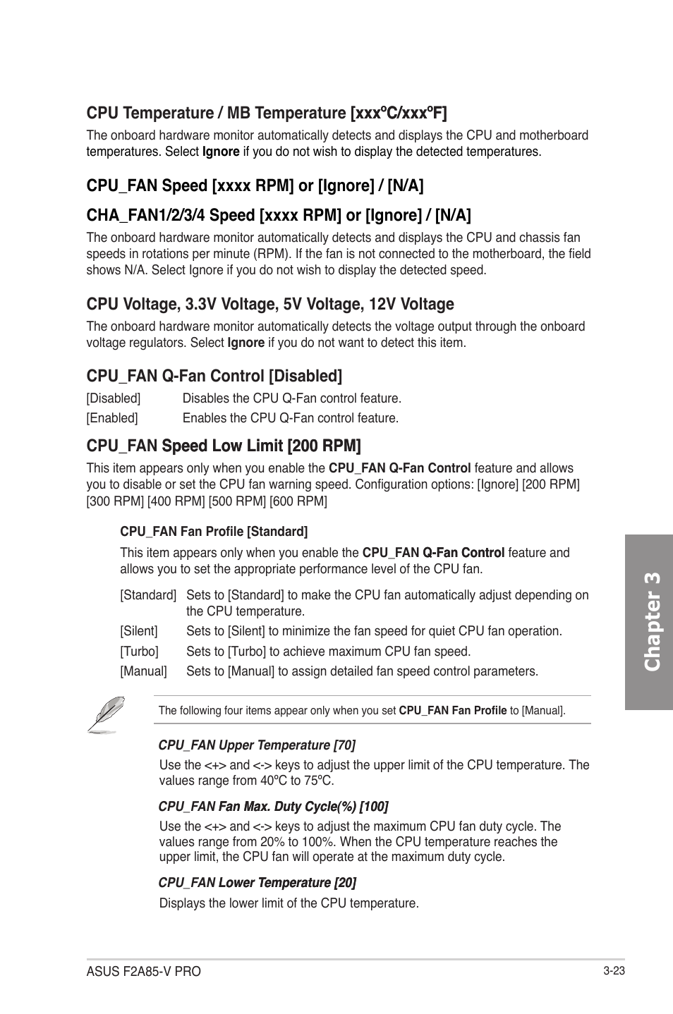 Chapter 3, Cpu_fan q-fan control [disabled | Asus F2A85-V PRO User Manual | Page 87 / 172