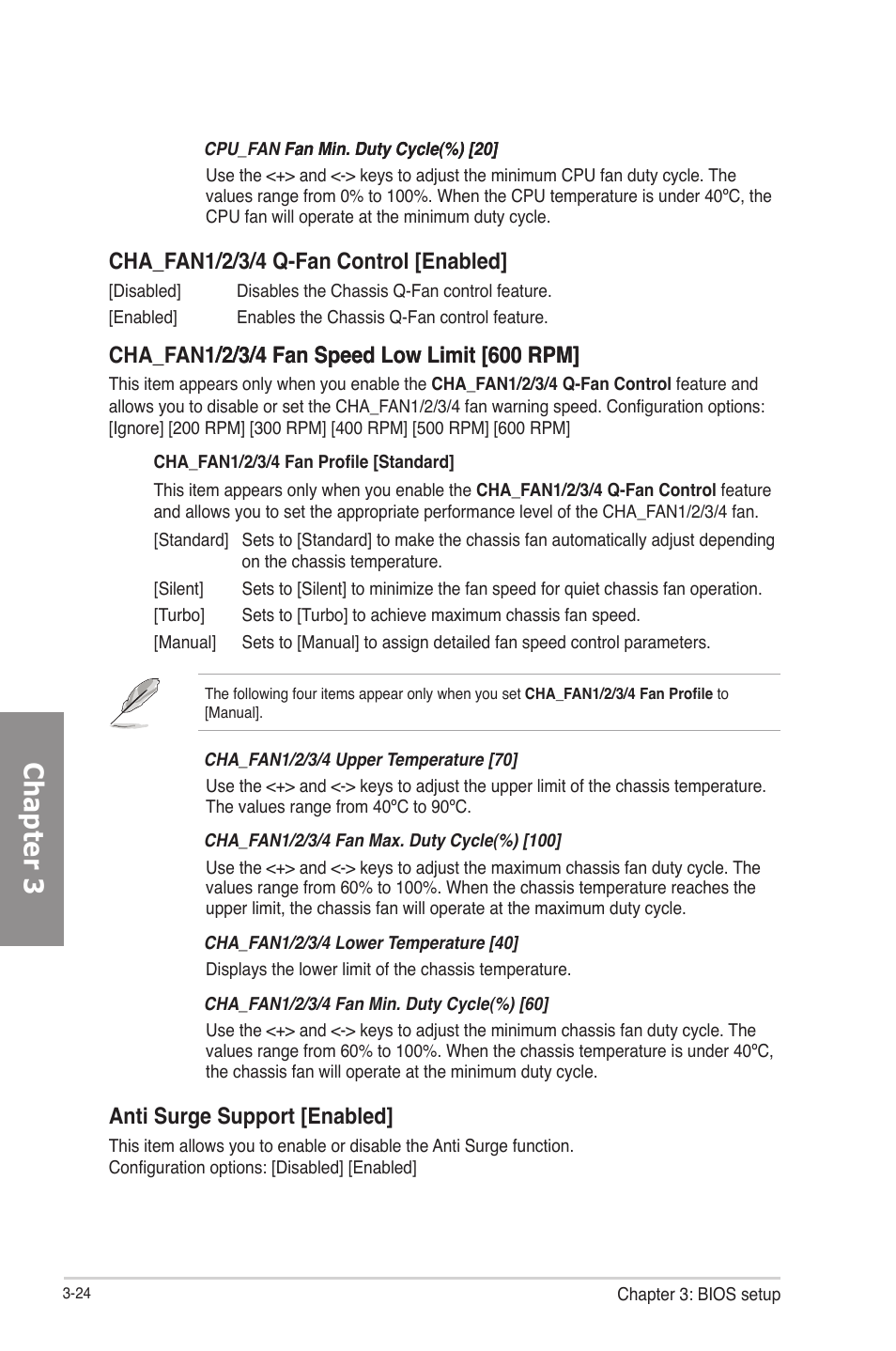 Chapter 3, Cha_fan1/2/3/4 q-fan control [enabled, Anti surge support [enabled | Asus F2A85-V PRO User Manual | Page 88 / 172