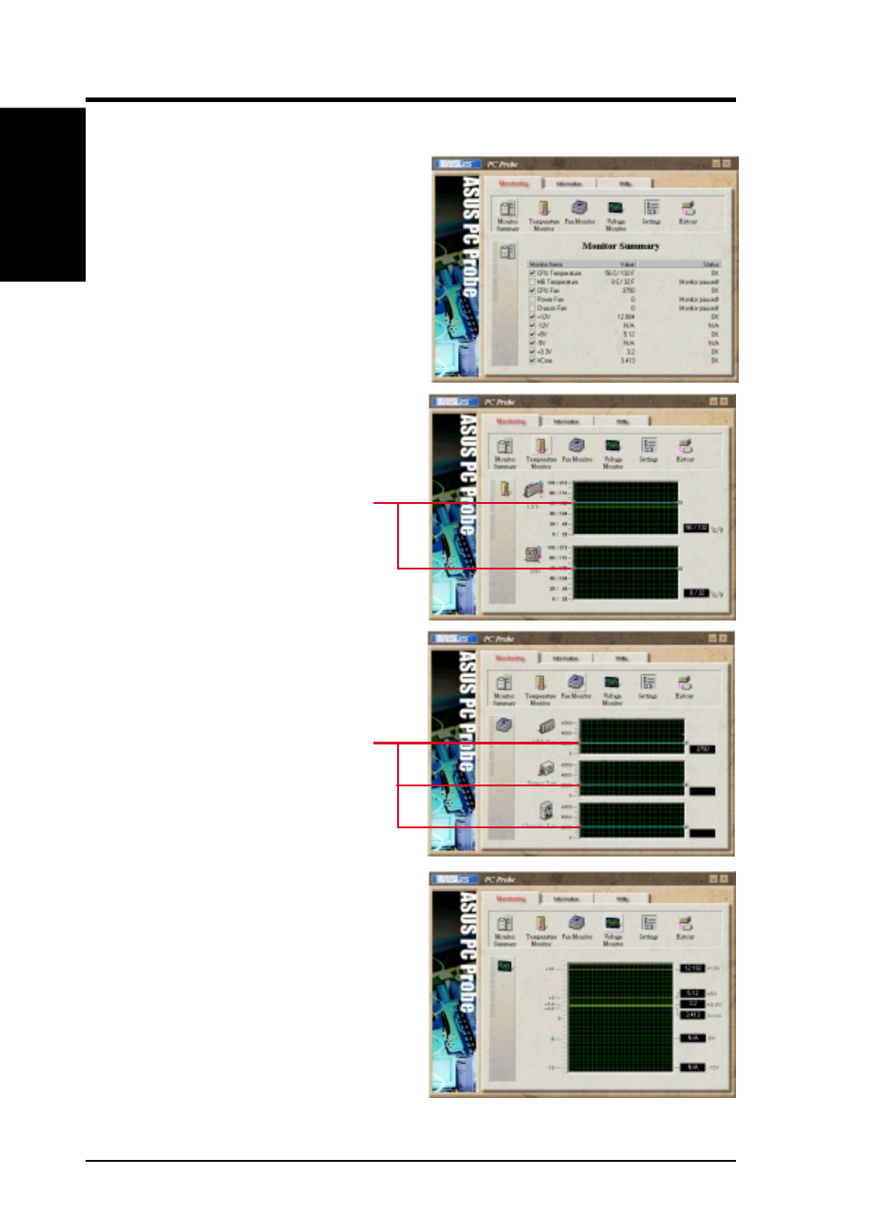 Software reference, 2 using asus pc probe, Monitoring | Asus P3C-S User Manual | Page 104 / 114