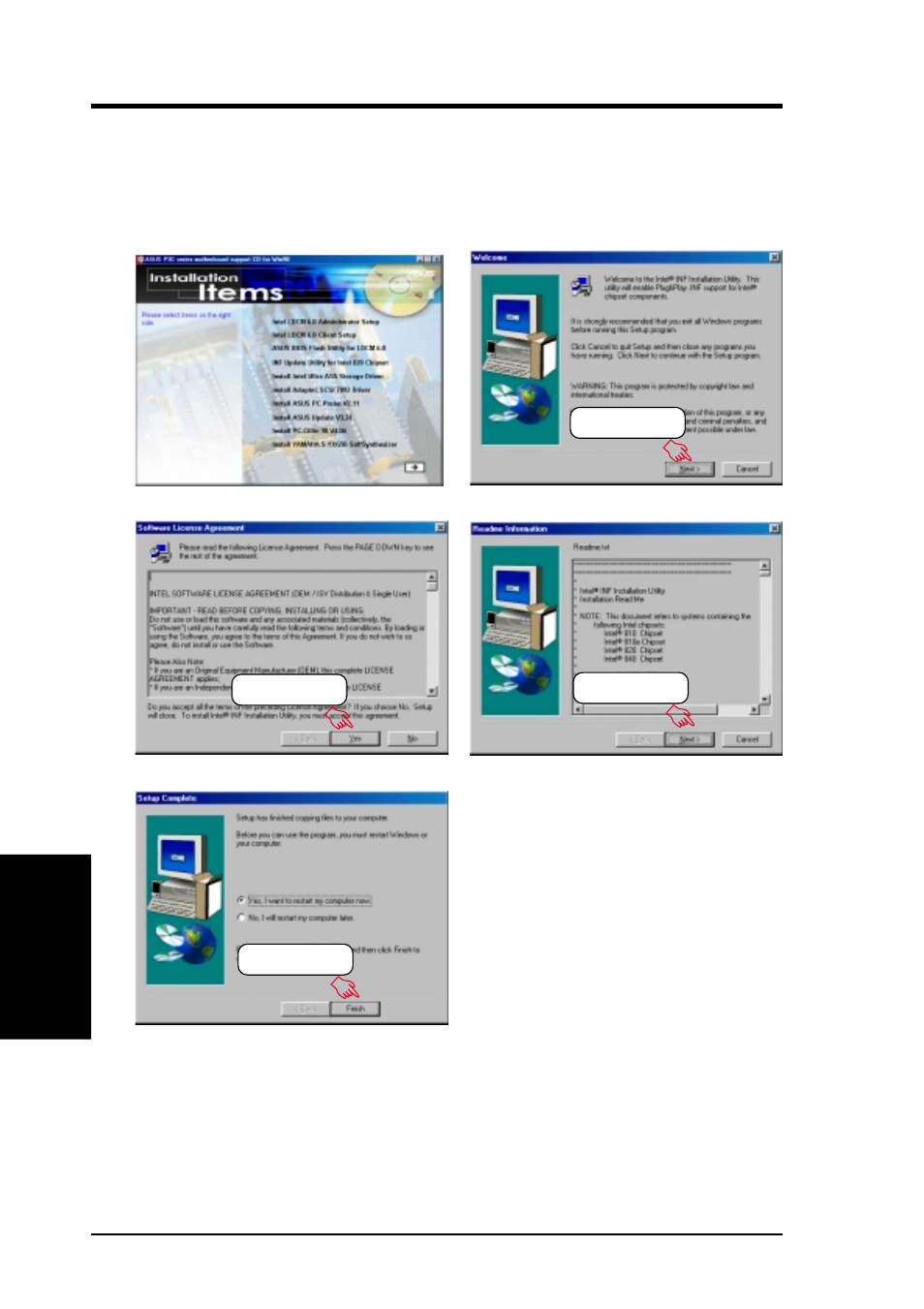 Software setup, 5 inf update utility for intel 820 chipset | Asus P3C-S User Manual | Page 92 / 114