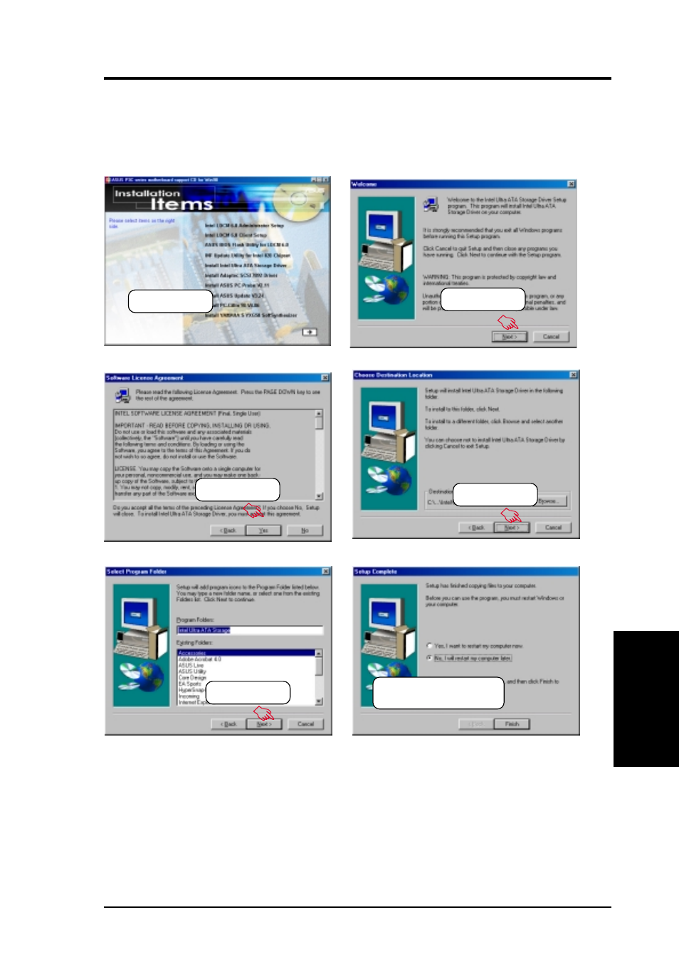 Software setup, 6 install intel ultra ata storage driver | Asus P3C-S User Manual | Page 93 / 114