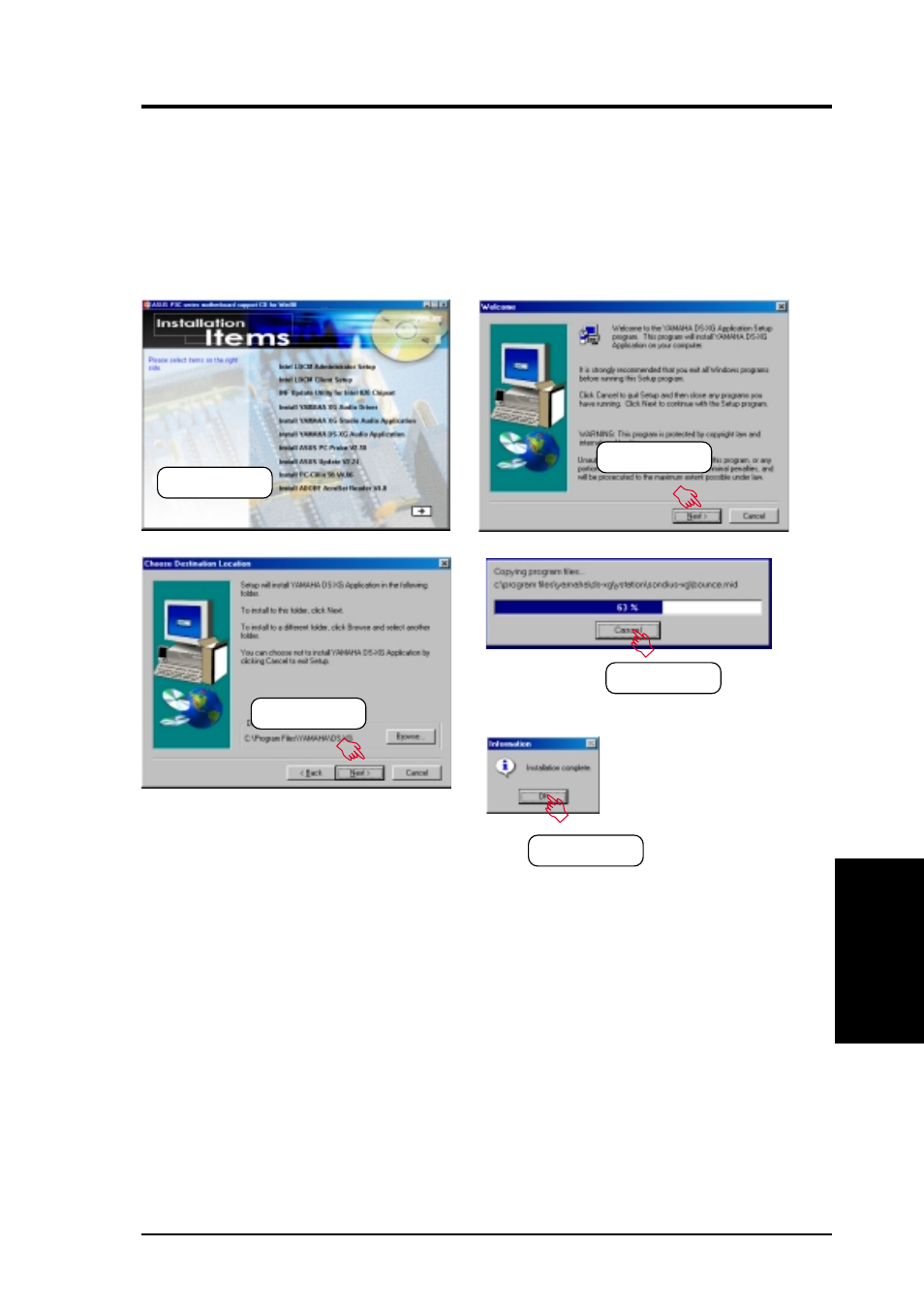 Software setup, 9 install yamaha ds-xg audio application | Asus P3C-S User Manual | Page 97 / 114