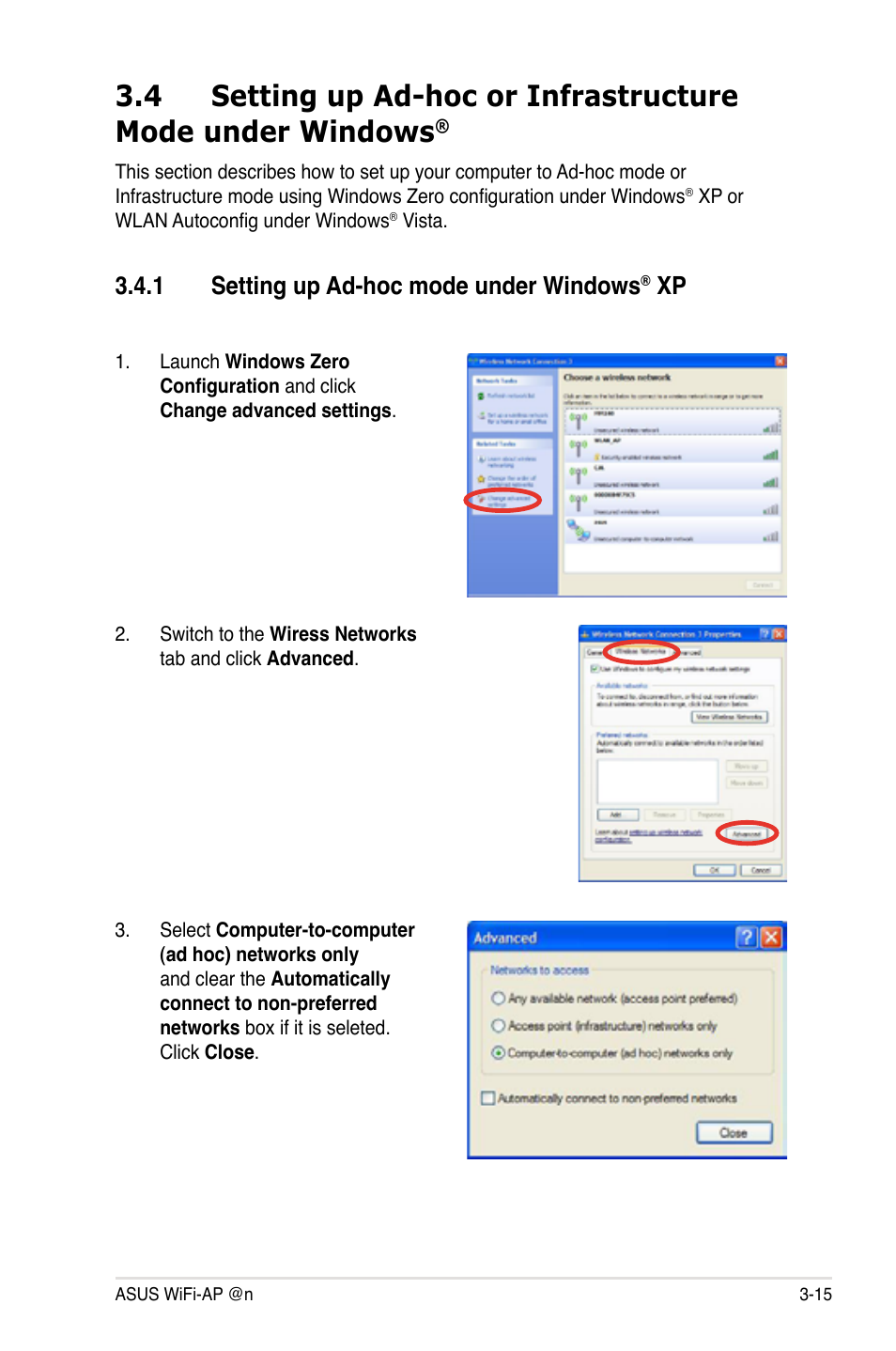 1 setting up ad-hoc mode under windows | Asus P5Q3 Deluxe/WiFi-AP @n User Manual | Page 33 / 44