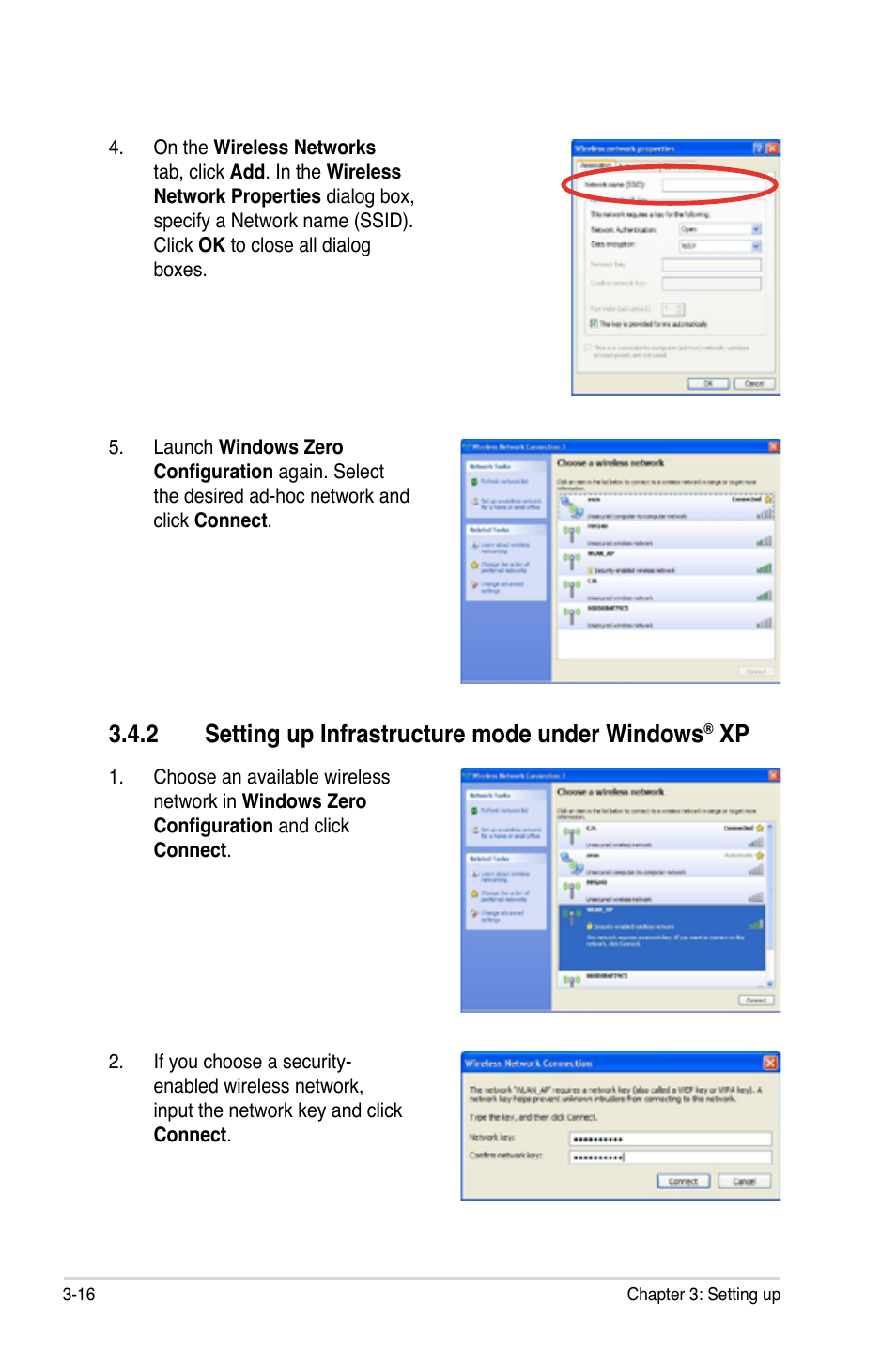 2 setting up infrastructure mode under windows | Asus P5Q3 Deluxe/WiFi-AP @n User Manual | Page 34 / 44