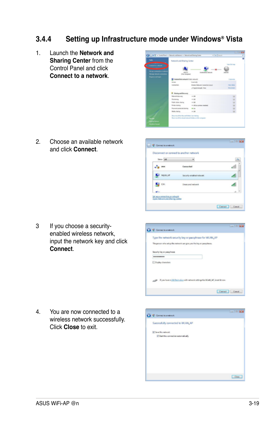 4 setting up infrastructure mode under windows, Vista | Asus P5Q3 Deluxe/WiFi-AP @n User Manual | Page 37 / 44