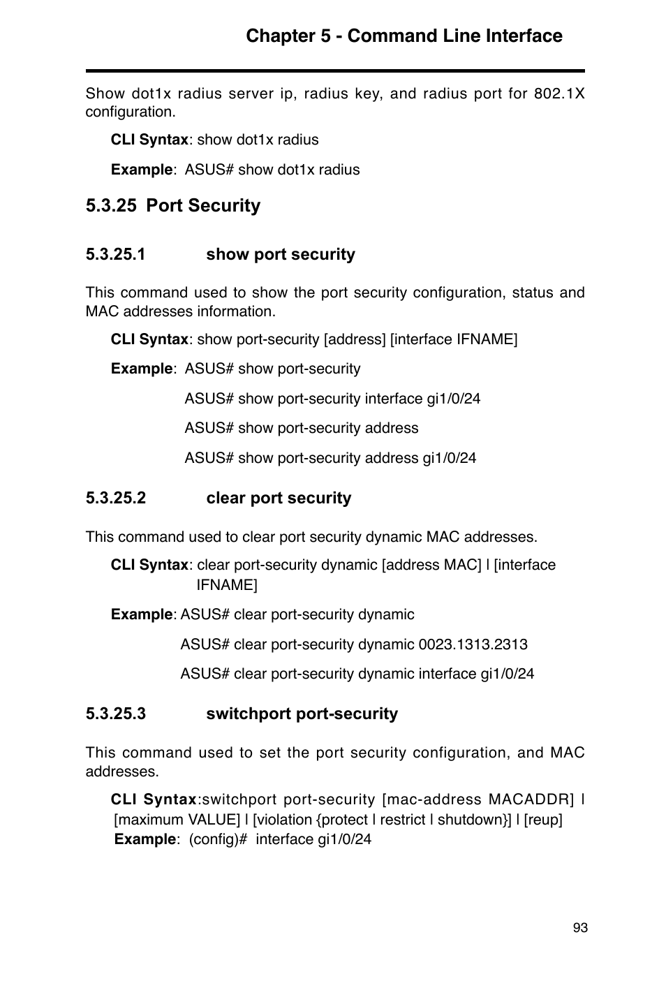 Chapter 5 - command line interface, 25 port security | Asus GigaX2124 User Manual | Page 105 / 122