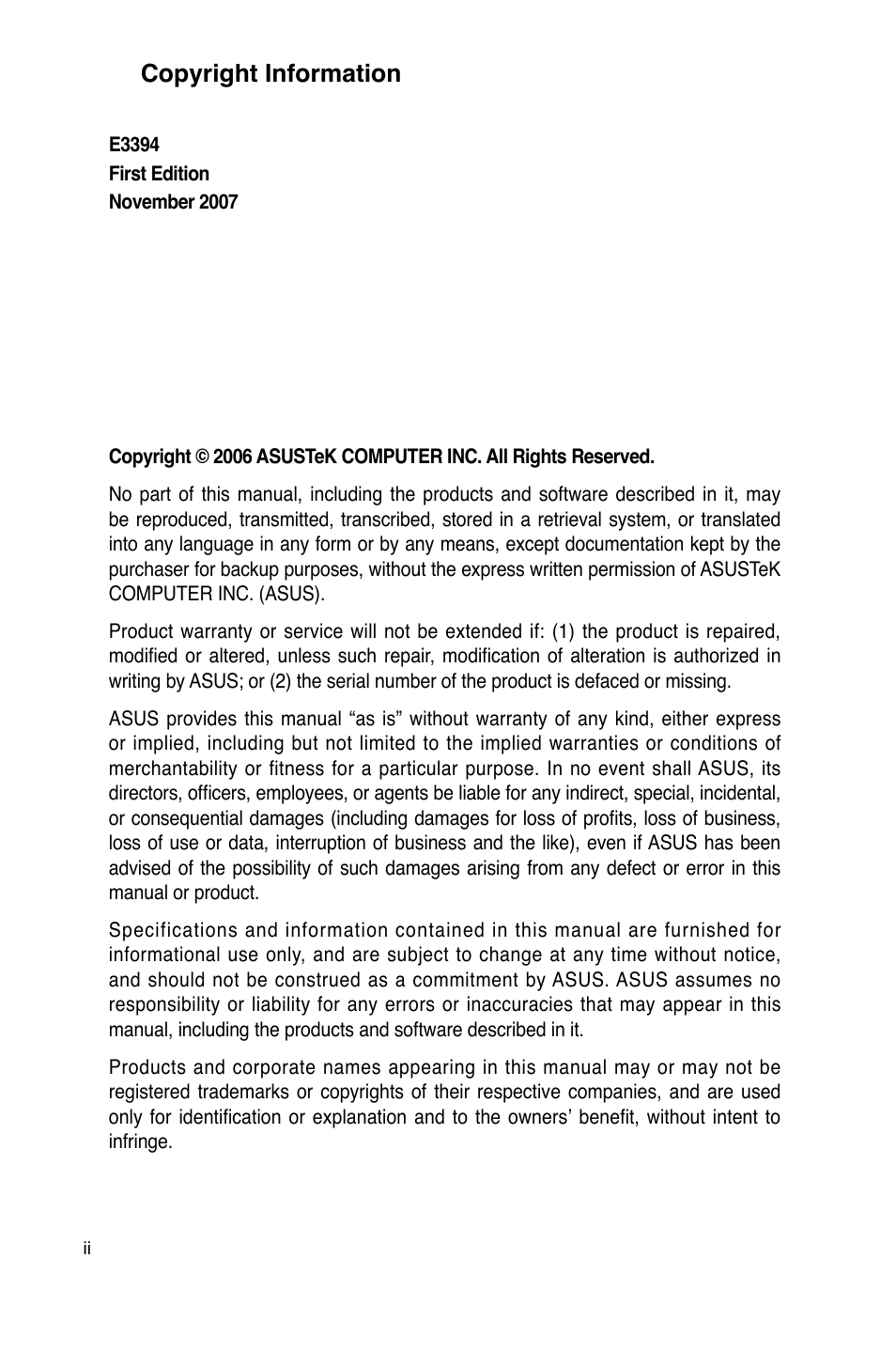 Copyright information | Asus GigaX2124 User Manual | Page 2 / 122