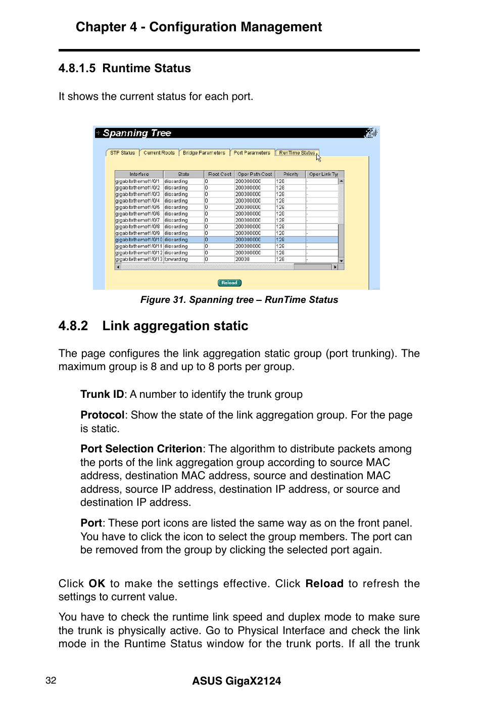 Chapter 4 - configuration management, 2 link aggregation static | Asus GigaX2124 User Manual | Page 44 / 122