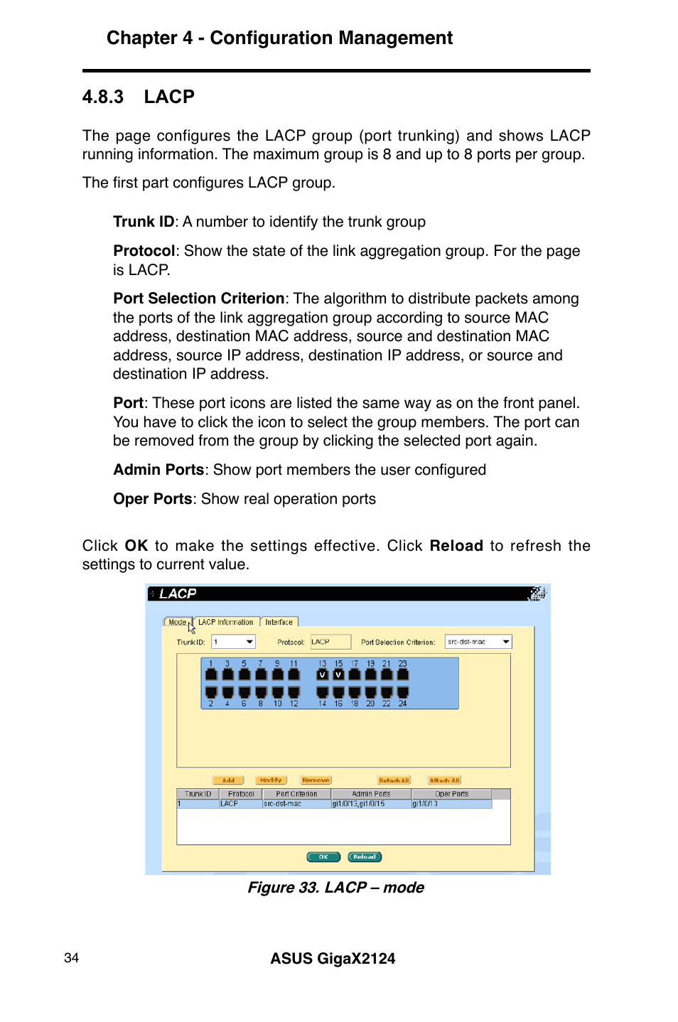 Chapter 4 - configuration management, 3 lacp | Asus GigaX2124 User Manual | Page 46 / 122
