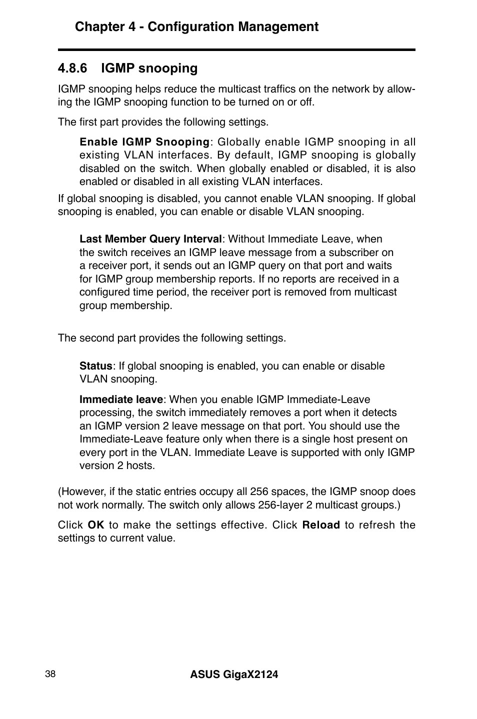 Chapter 4 - configuration management, 6 igmp snooping | Asus GigaX2124 User Manual | Page 50 / 122