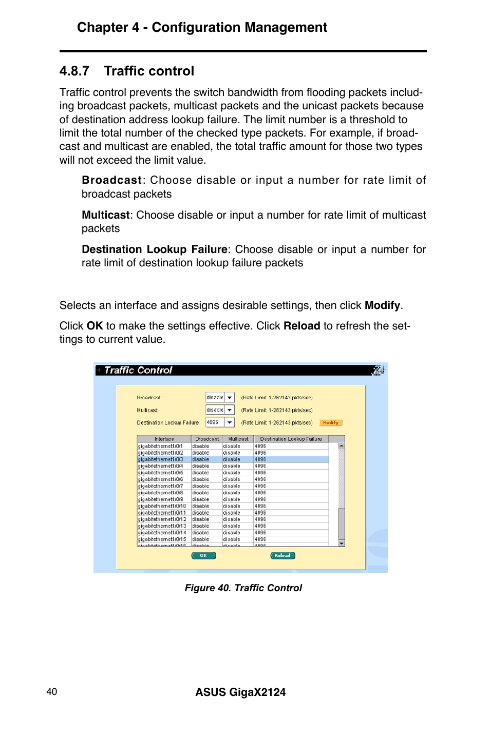 Chapter 4 - configuration management, 7 traffic control | Asus GigaX2124 User Manual | Page 52 / 122