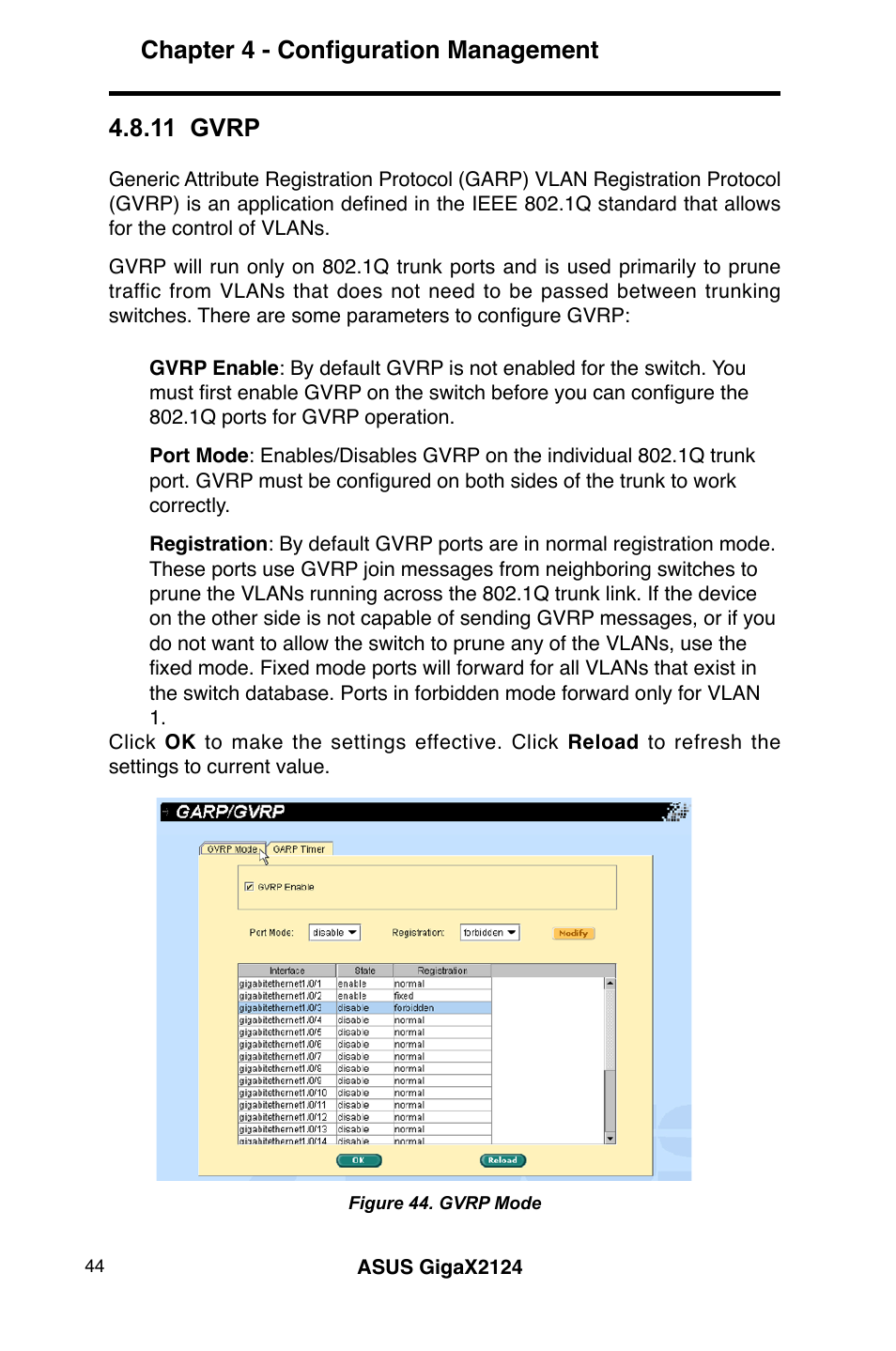 Chapter 4 - configuration management, 11 gvrp | Asus GigaX2124 User Manual | Page 56 / 122