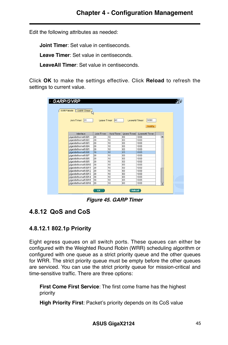 Chapter 4 - configuration management, 12 qos and cos | Asus GigaX2124 User Manual | Page 57 / 122