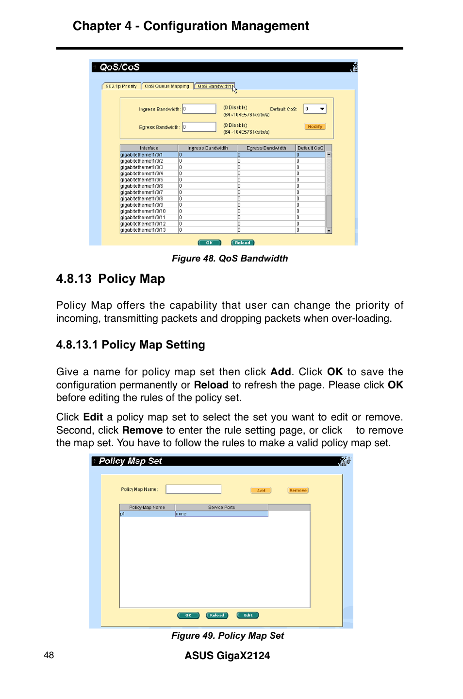 Chapter 4 - configuration management, 13 policy map | Asus GigaX2124 User Manual | Page 60 / 122
