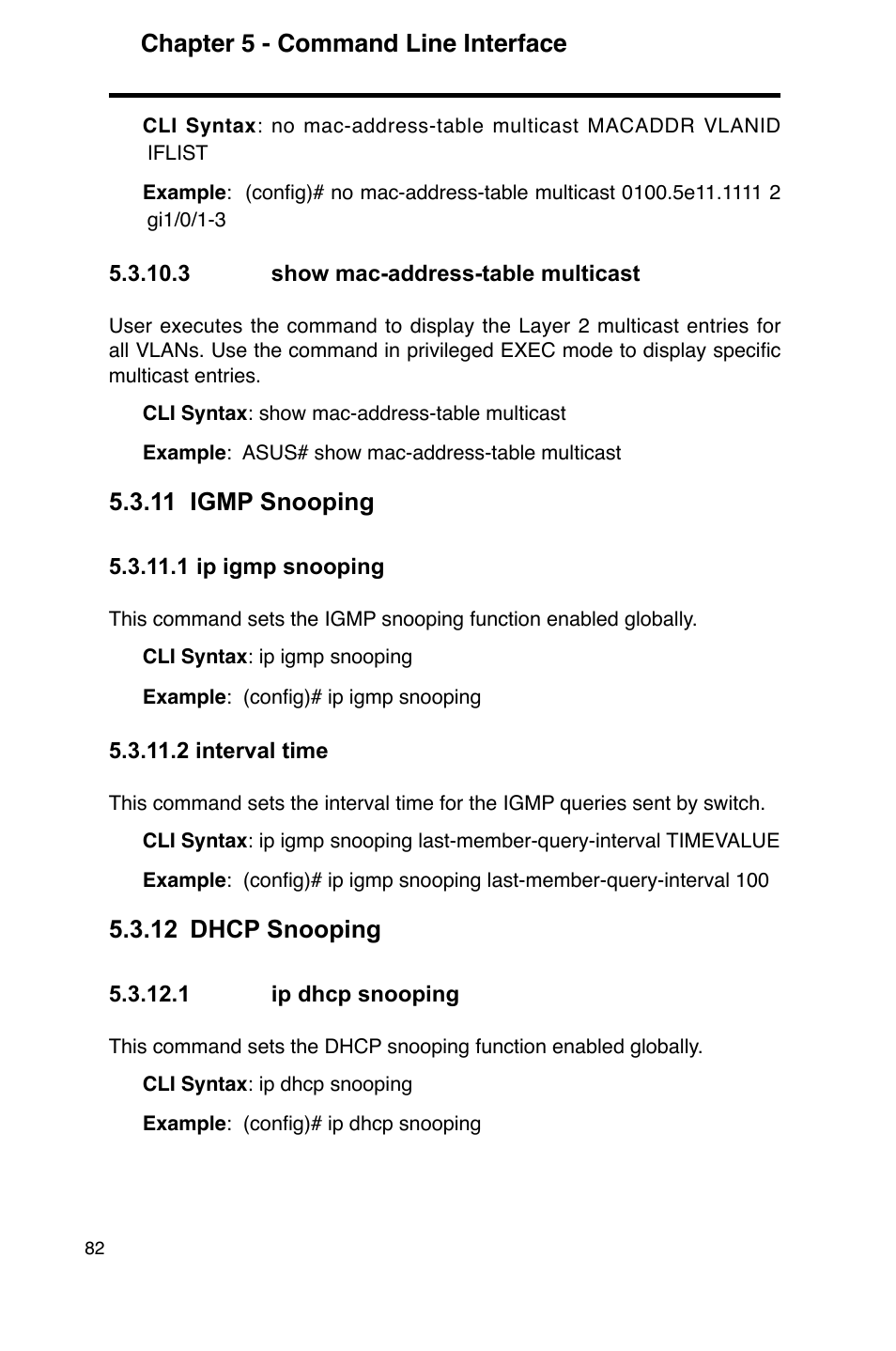 Chapter 5 - command line interface, 11 igmp snooping, 12 dhcp snooping | Asus GigaX2124 User Manual | Page 94 / 122