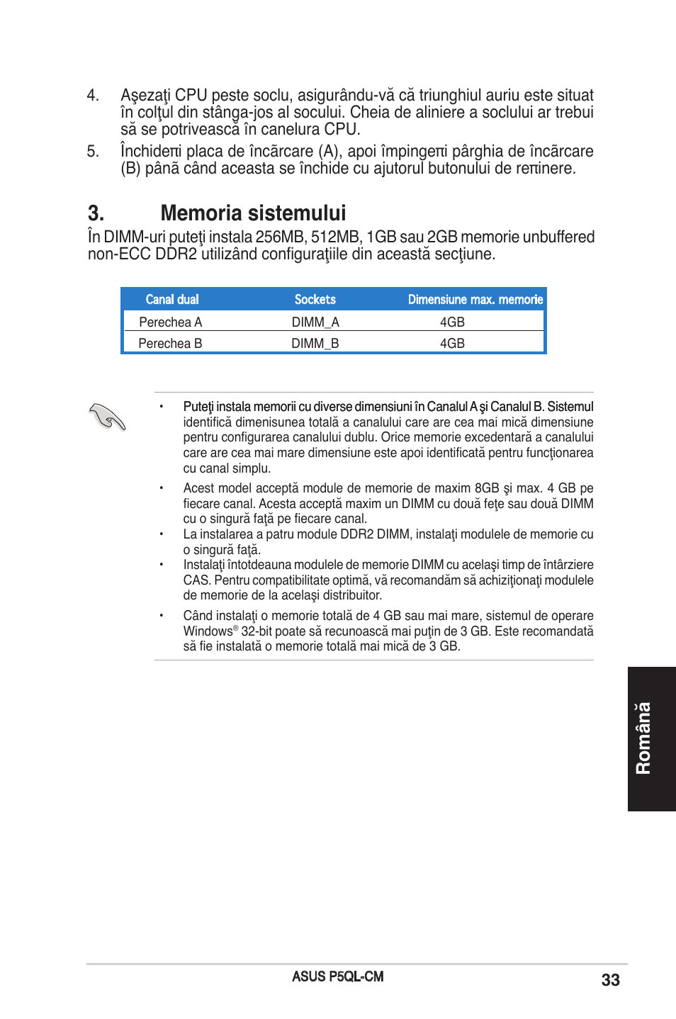 Română | Asus P5QL-CM User Manual | Page 33 / 38