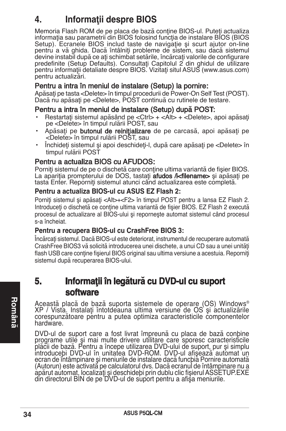 Informaţii despre bios | Asus P5QL-CM User Manual | Page 34 / 38