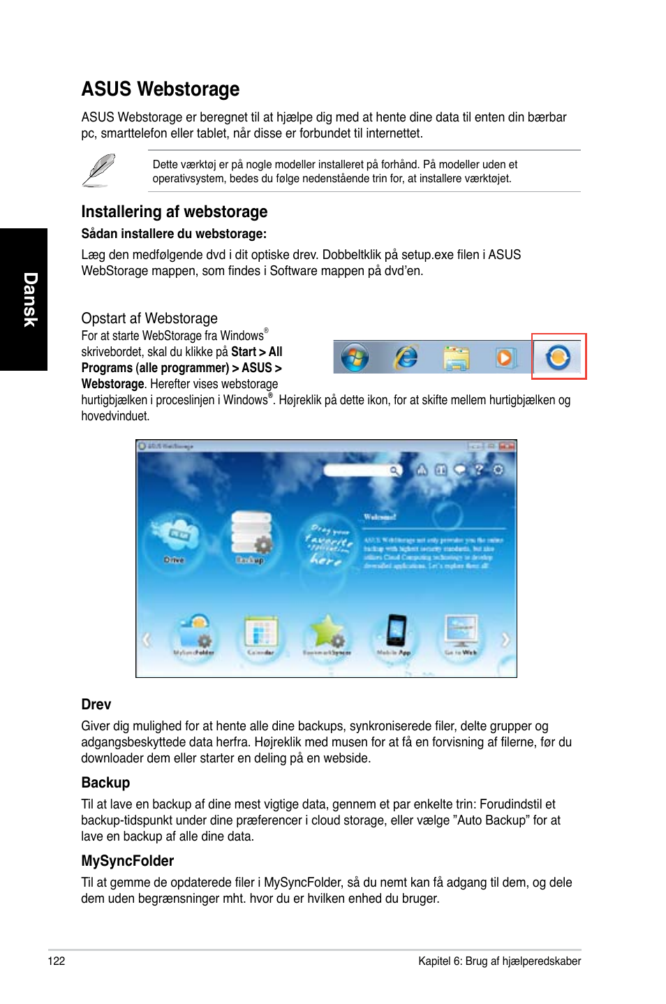 Asus webstorage, Asus.webstorage, Dansk | Installering.af.webstorage | Asus CM6731 User Manual | Page 124 / 342