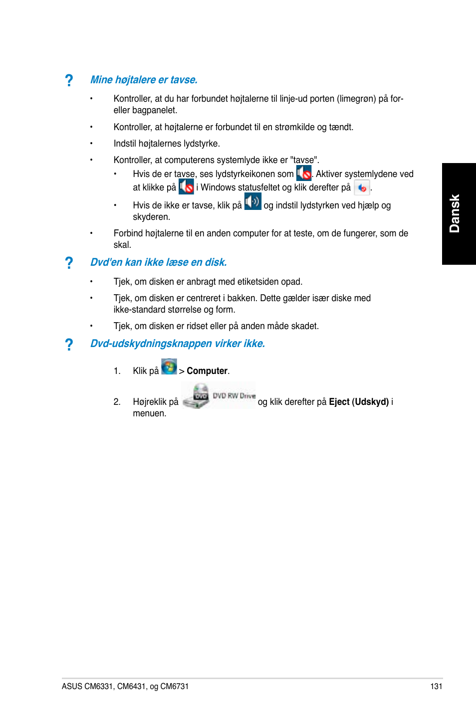 Dansk | Asus CM6731 User Manual | Page 133 / 342