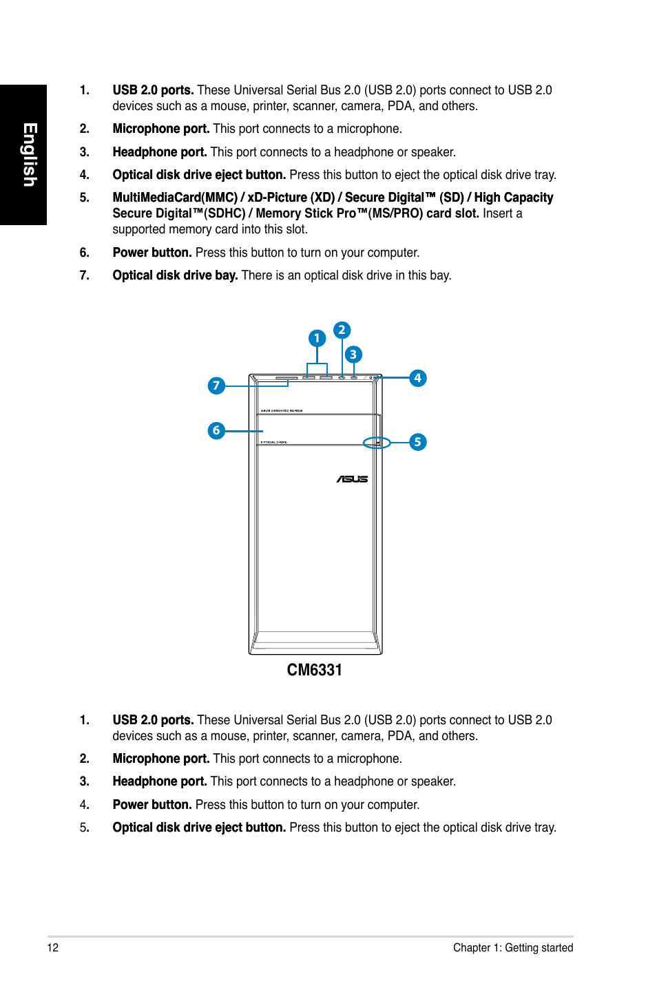 English, Cm6331 | Asus CM6731 User Manual | Page 14 / 342