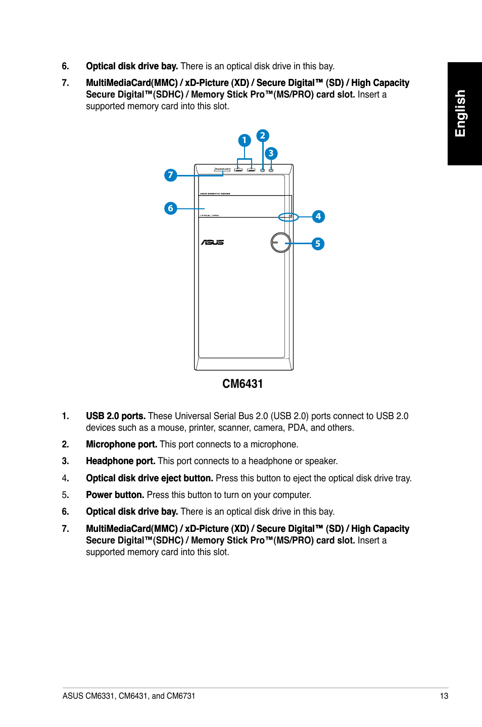 English, Cm6431 | Asus CM6731 User Manual | Page 15 / 342