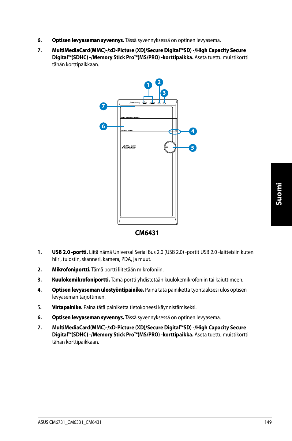 Suomi, Cm6431 | Asus CM6731 User Manual | Page 151 / 342