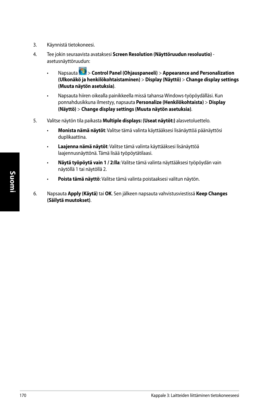 Suomi | Asus CM6731 User Manual | Page 172 / 342