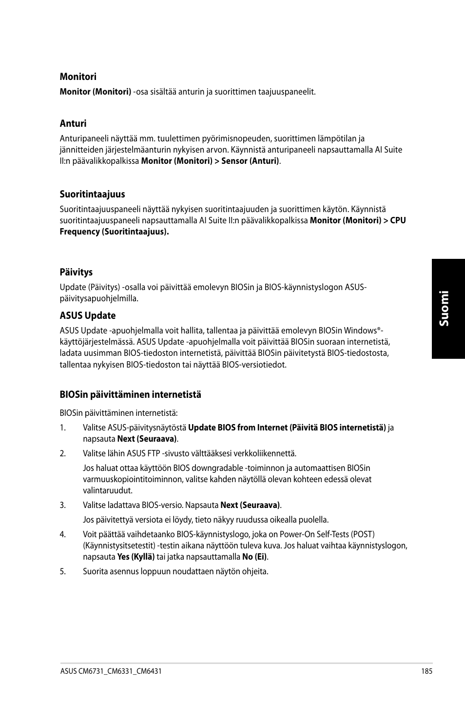 Suomi | Asus CM6731 User Manual | Page 187 / 342