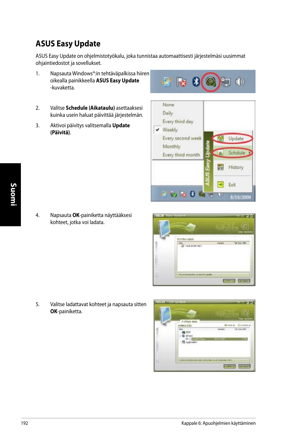 Asus easy update, Suomi | Asus CM6731 User Manual | Page 194 / 342