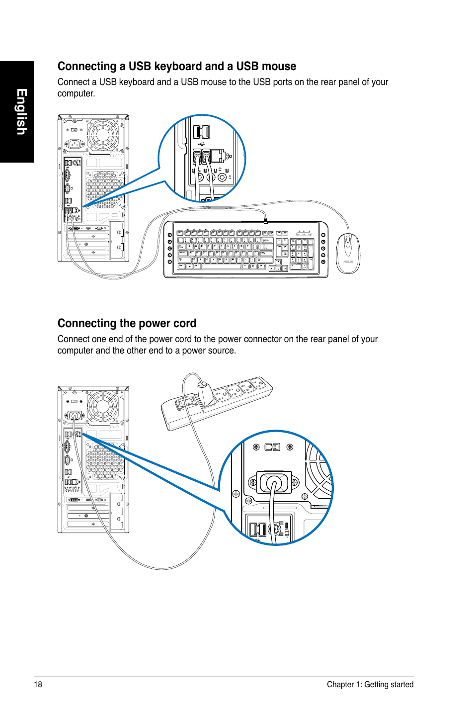 English, Connecting.the.power.cord | Asus CM6731 User Manual | Page 20 / 342