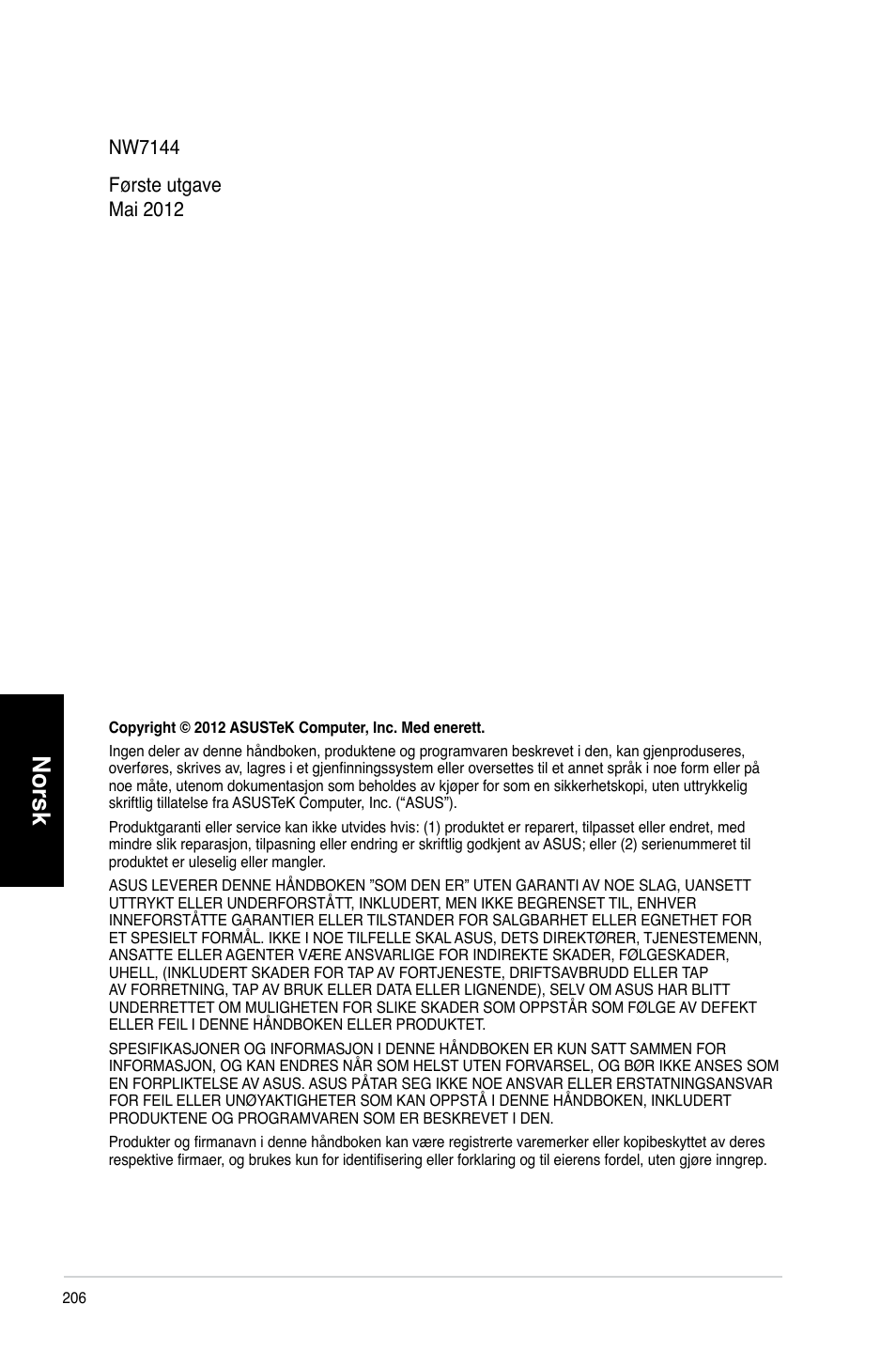 Norsk | Asus CM6731 User Manual | Page 208 / 342