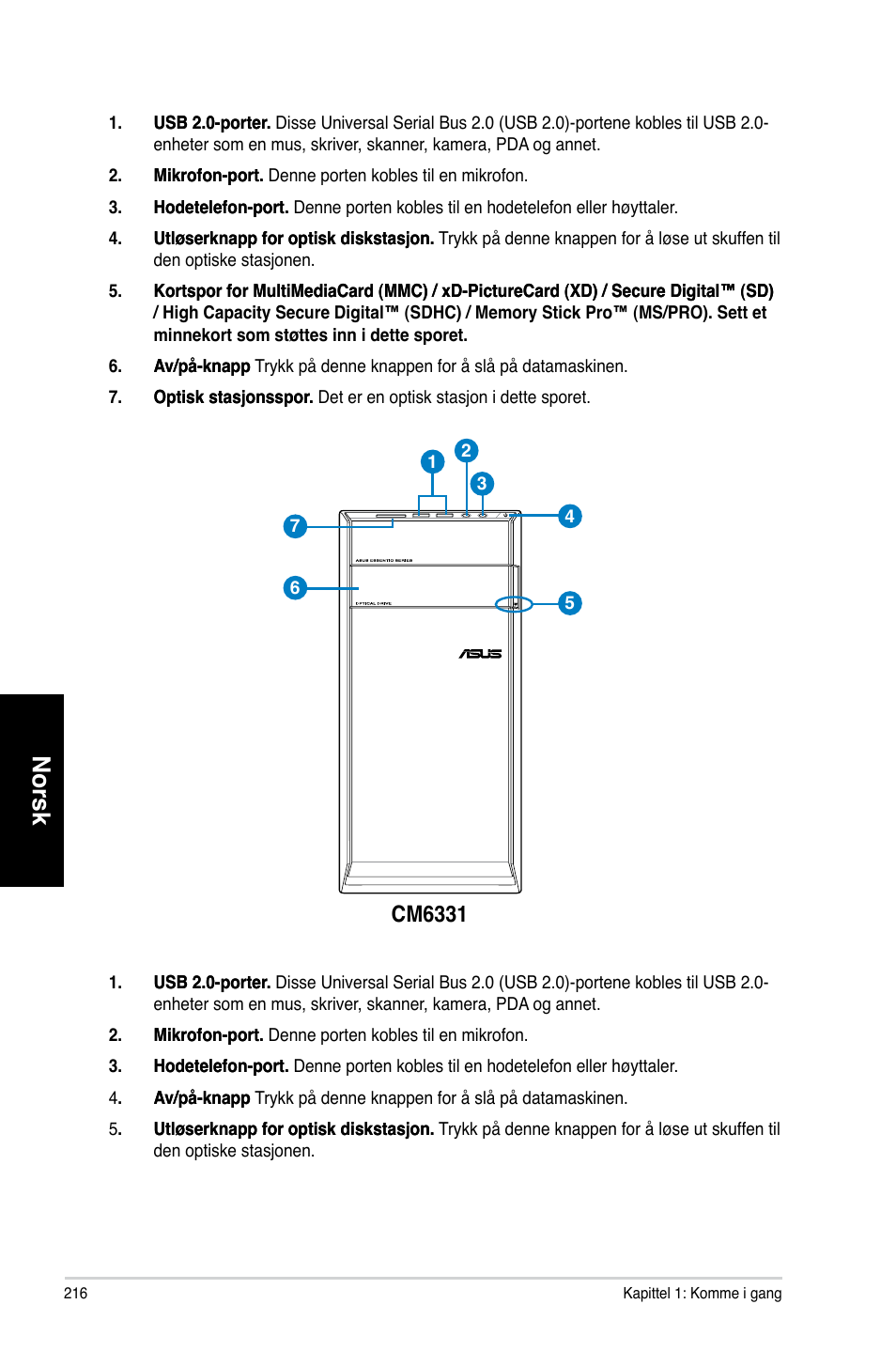 Norsk, Cm6331 | Asus CM6731 User Manual | Page 218 / 342