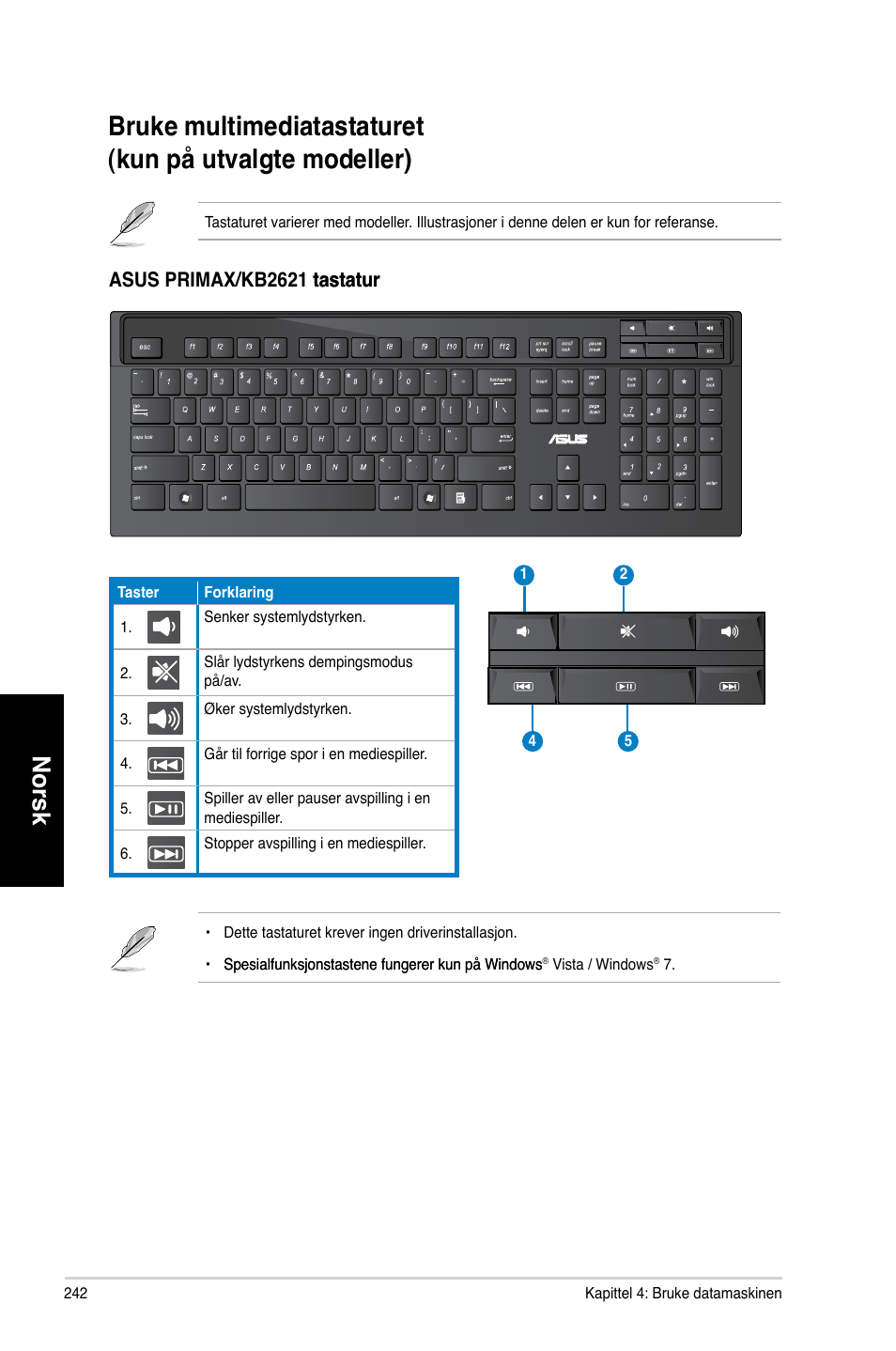 Norsk | Asus CM6731 User Manual | Page 244 / 342