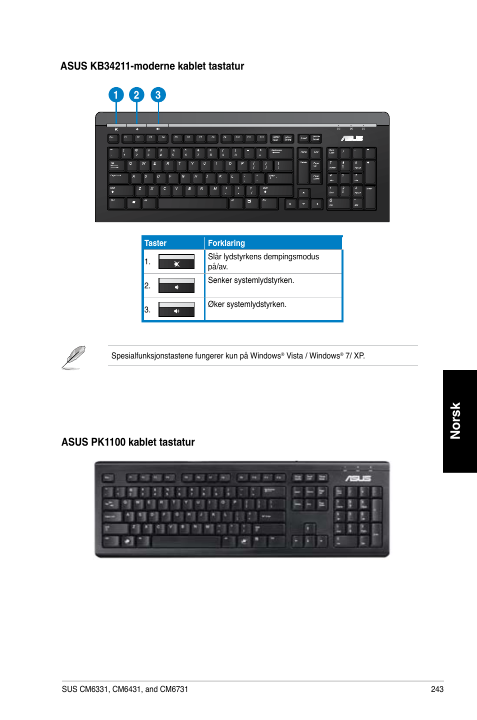 Norsk | Asus CM6731 User Manual | Page 245 / 342