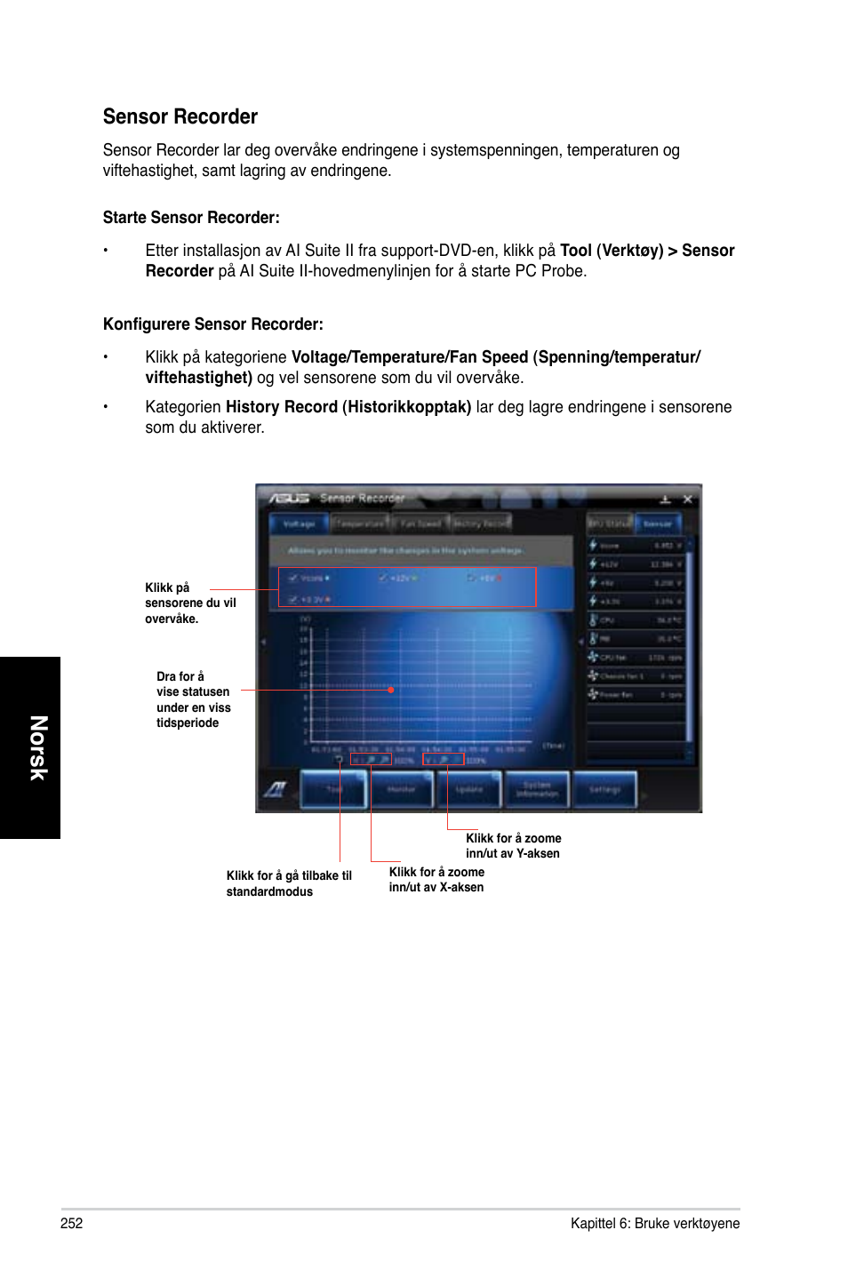 Norsk, Sensor.recorder | Asus CM6731 User Manual | Page 254 / 342