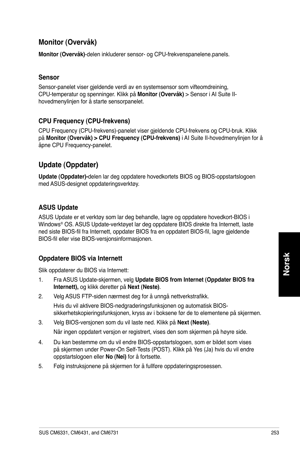 Norsk, Monitor.�overvåk, Update.�oppdater | Asus CM6731 User Manual | Page 255 / 342