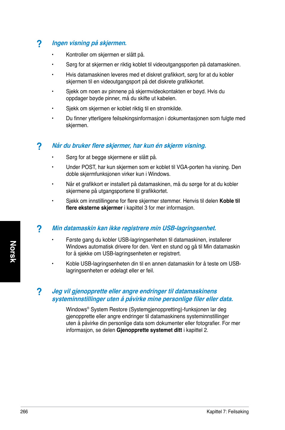 Norsk | Asus CM6731 User Manual | Page 268 / 342