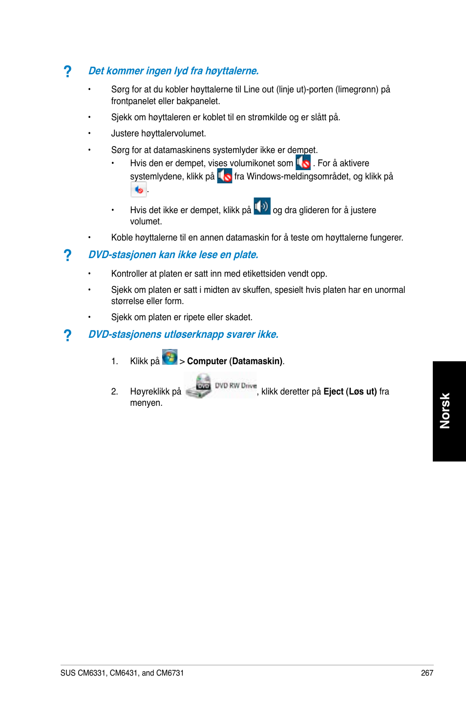 Norsk | Asus CM6731 User Manual | Page 269 / 342