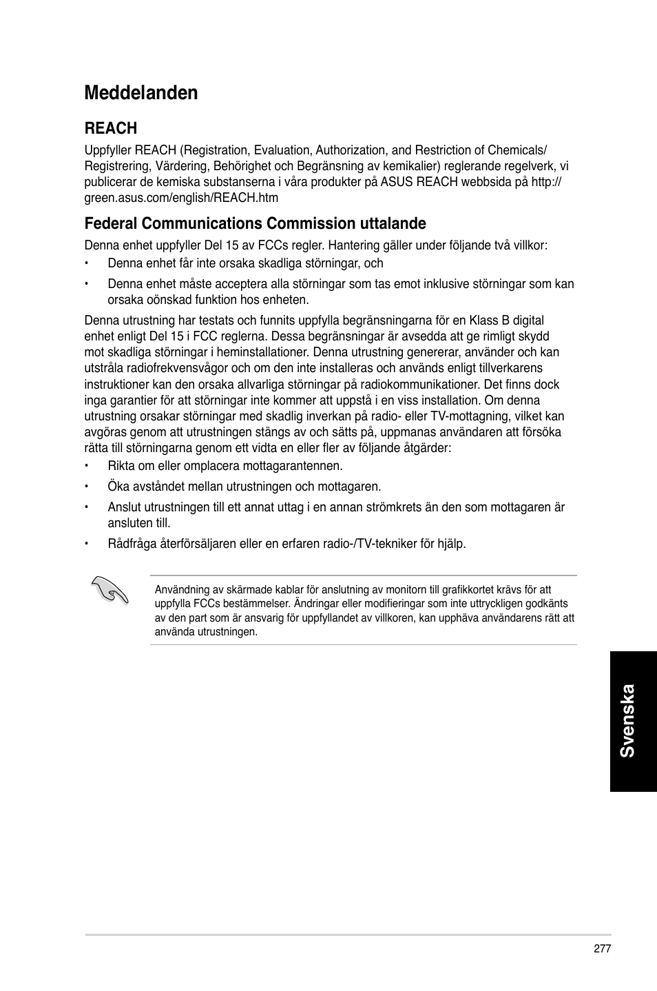 Meddelanden, Svenska, Reach | Asus CM6731 User Manual | Page 279 / 342