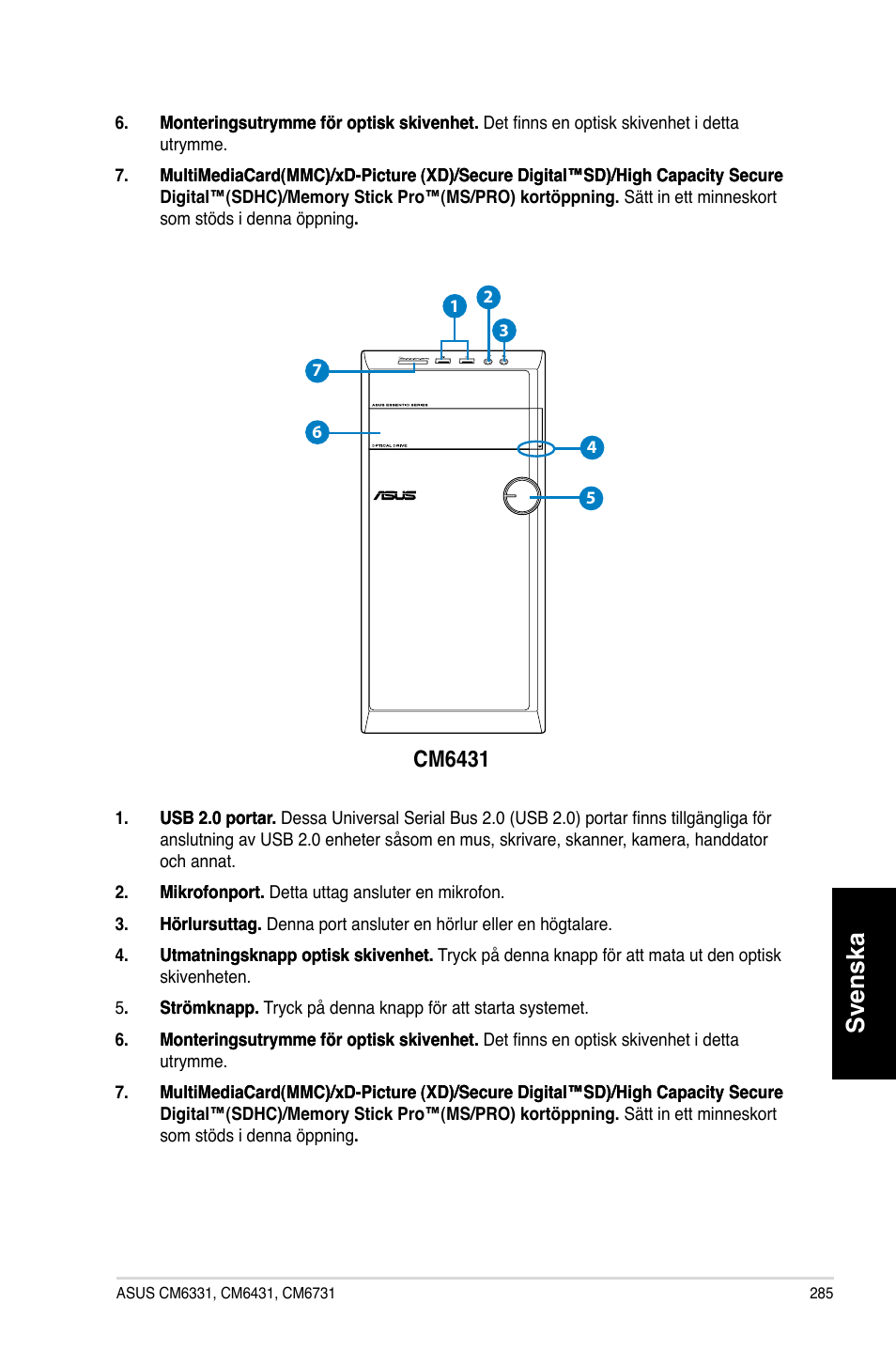 Svenska, Cm6431 | Asus CM6731 User Manual | Page 287 / 342