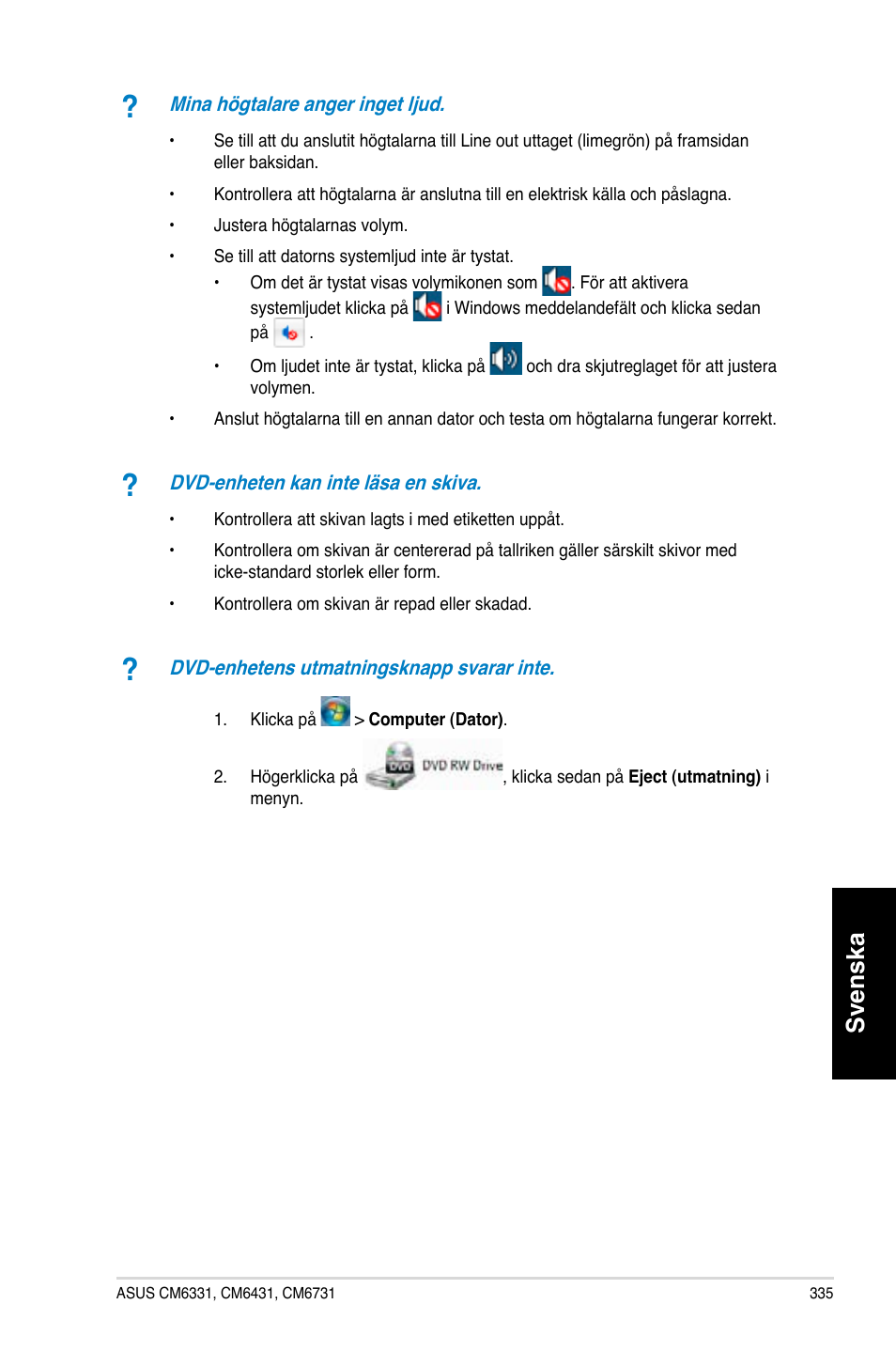 Svenska | Asus CM6731 User Manual | Page 337 / 342