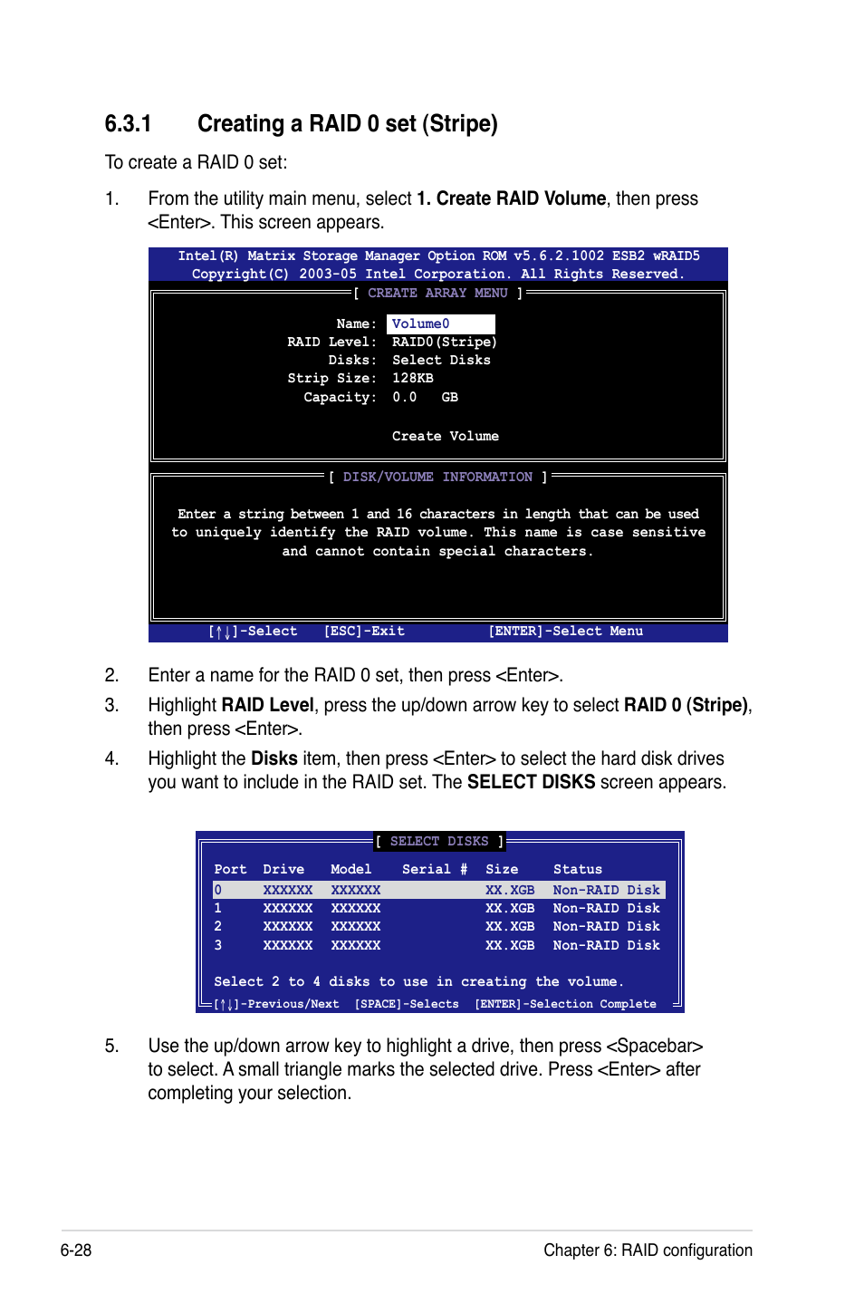 Creating.a.raid.0.set.(stripe) | Asus RS120-E5/PA2 User Manual | Page 128 / 156