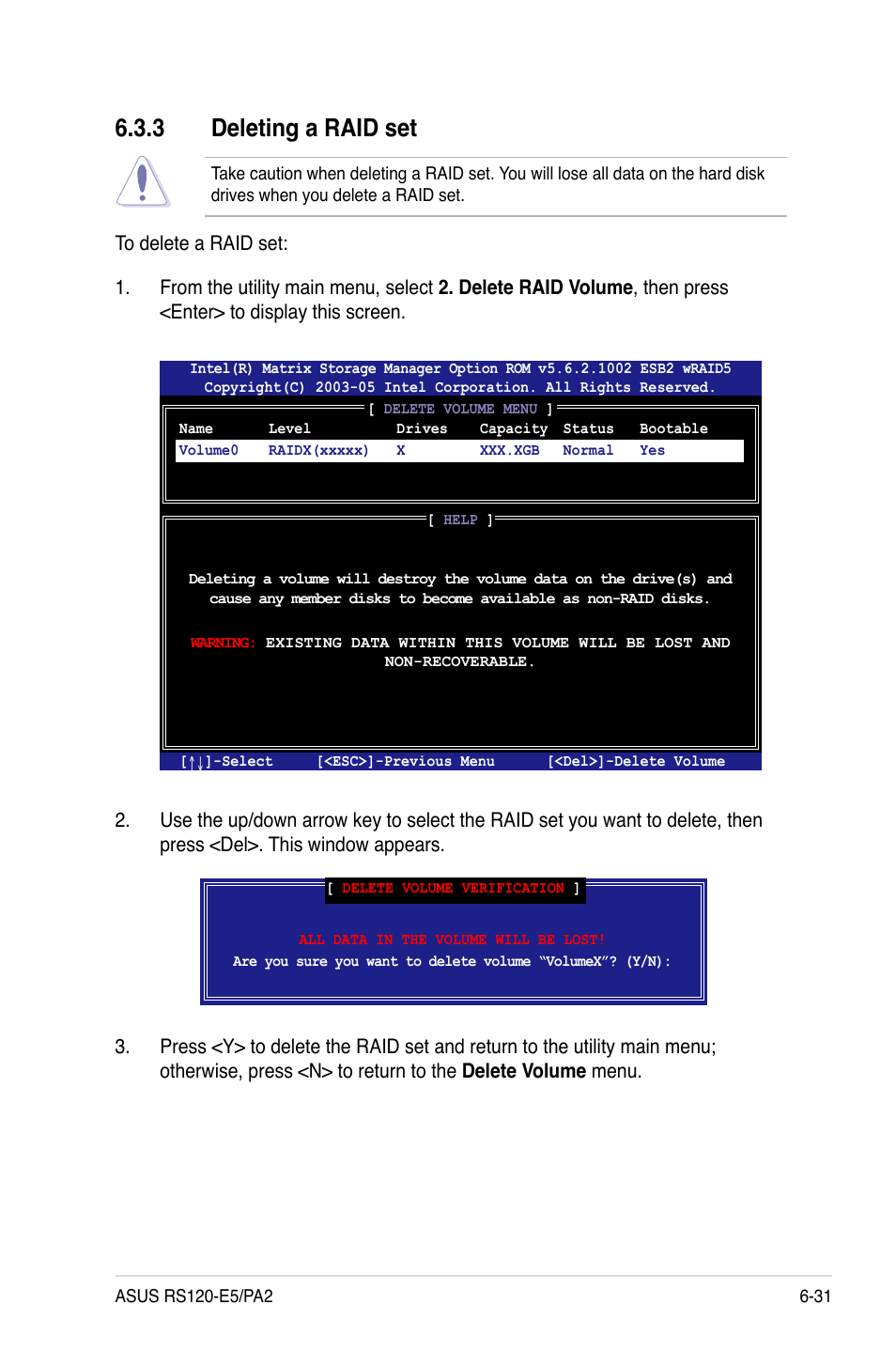 Deleting.a.raid.set | Asus RS120-E5/PA2 User Manual | Page 131 / 156