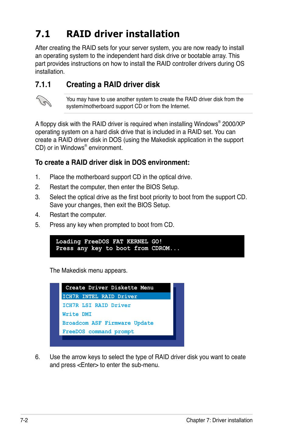 1 raid driver installation, Creating.a.raid.driver.disk | Asus RS120-E5/PA2 User Manual | Page 136 / 156