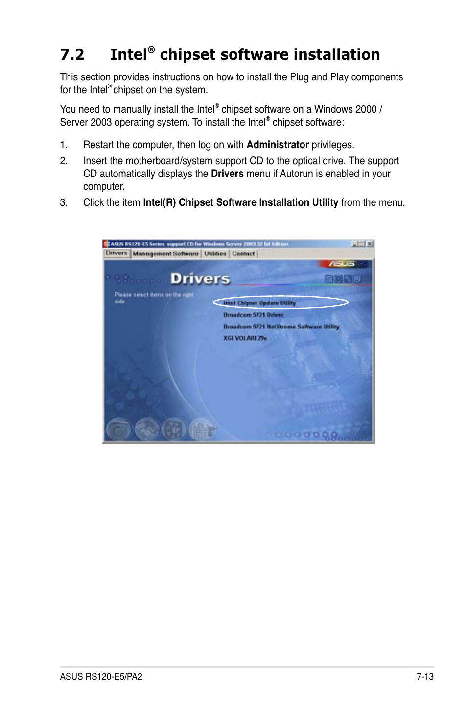 2 intel, Chipset software installation | Asus RS120-E5/PA2 User Manual | Page 147 / 156